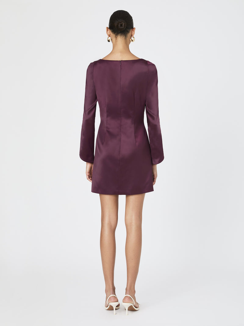 Structured Satin Long Sleeve Scoop Neck Mini Dress