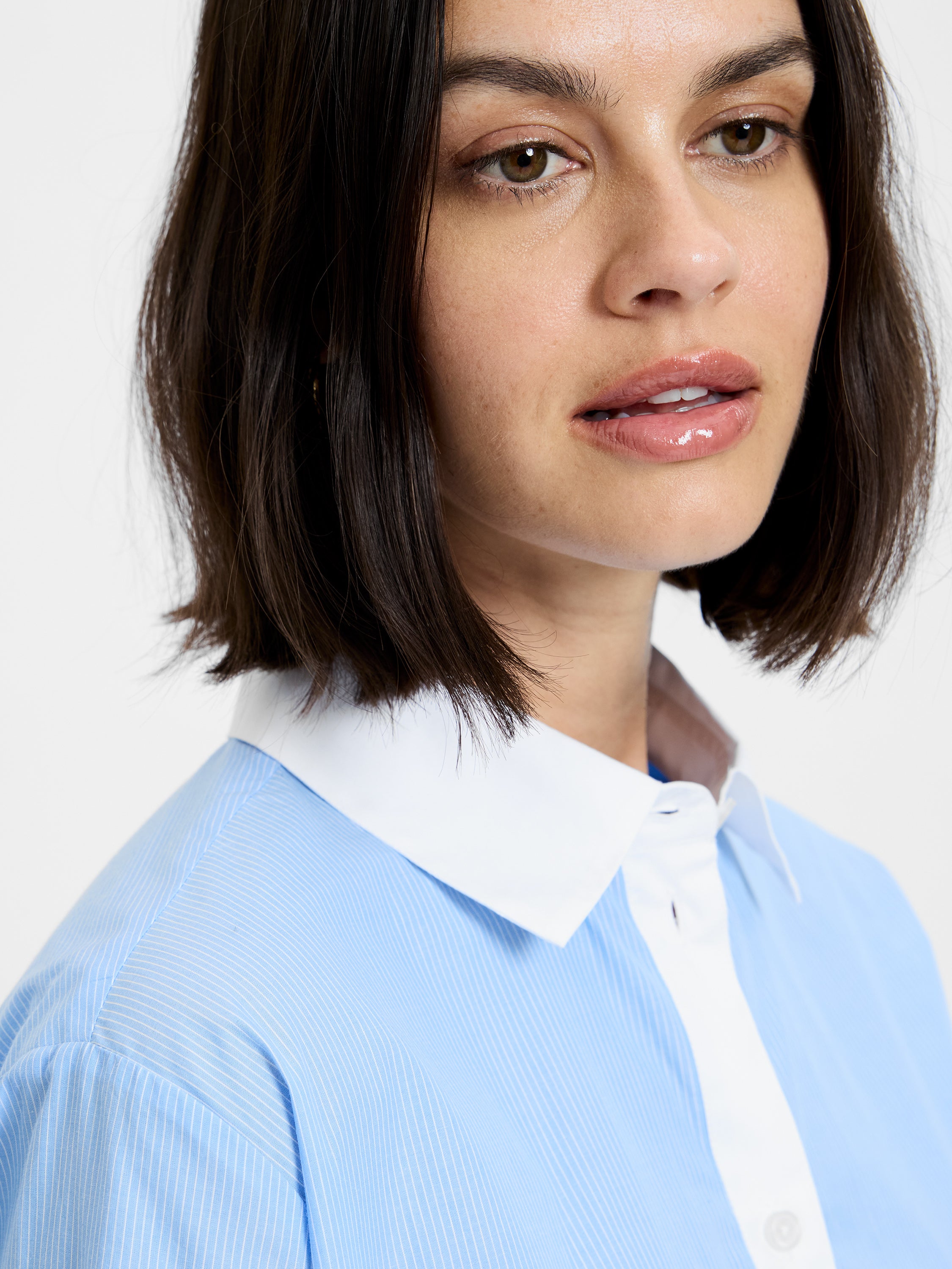 POPLIN TICKING CONTRAST BUTTON DOWN VIEW 3