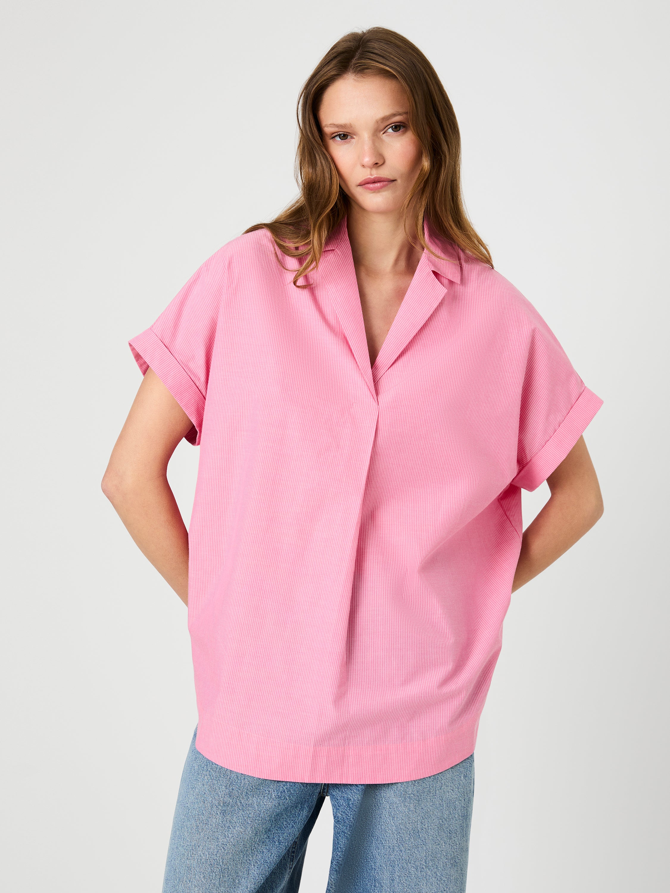 Rhodes Poplin Ticking Stripe Short Sleeve Popover | French