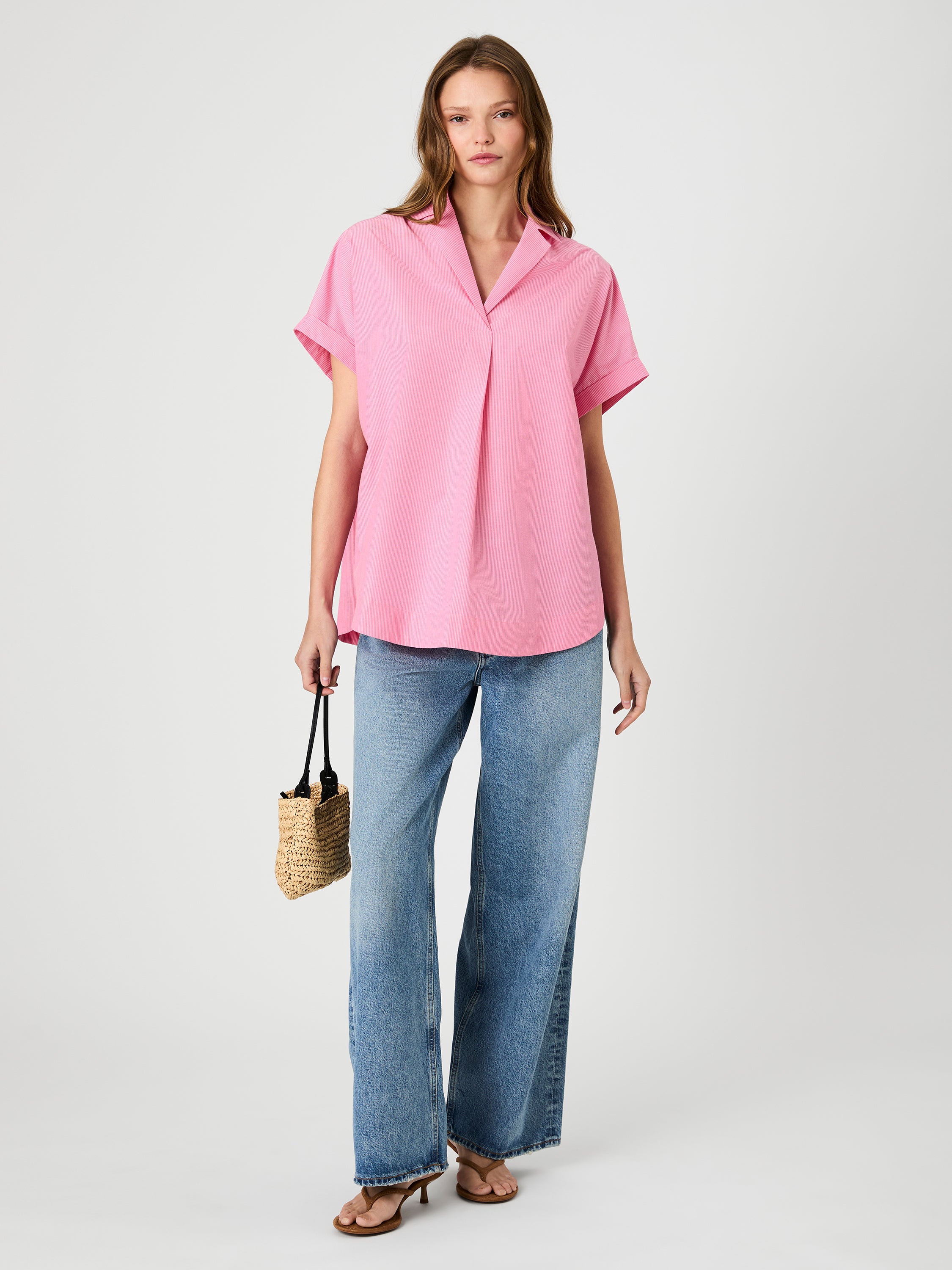 Rhodes Poplin Ticking Stripe Short Sleeve Popover | French