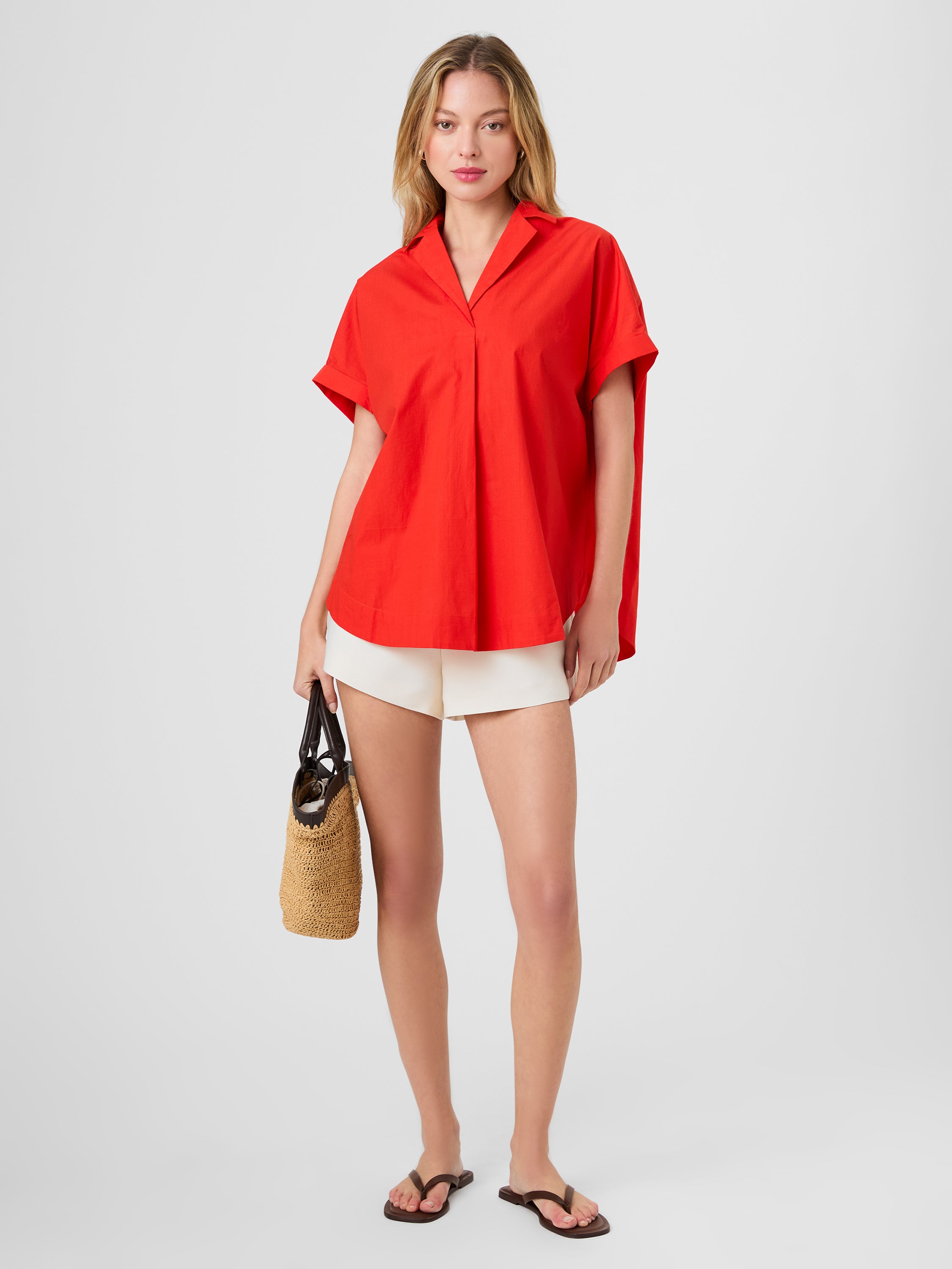 POPLIN COLLAR SHORT SLEEVE PULLOVER View 1 | Shirts & Tops