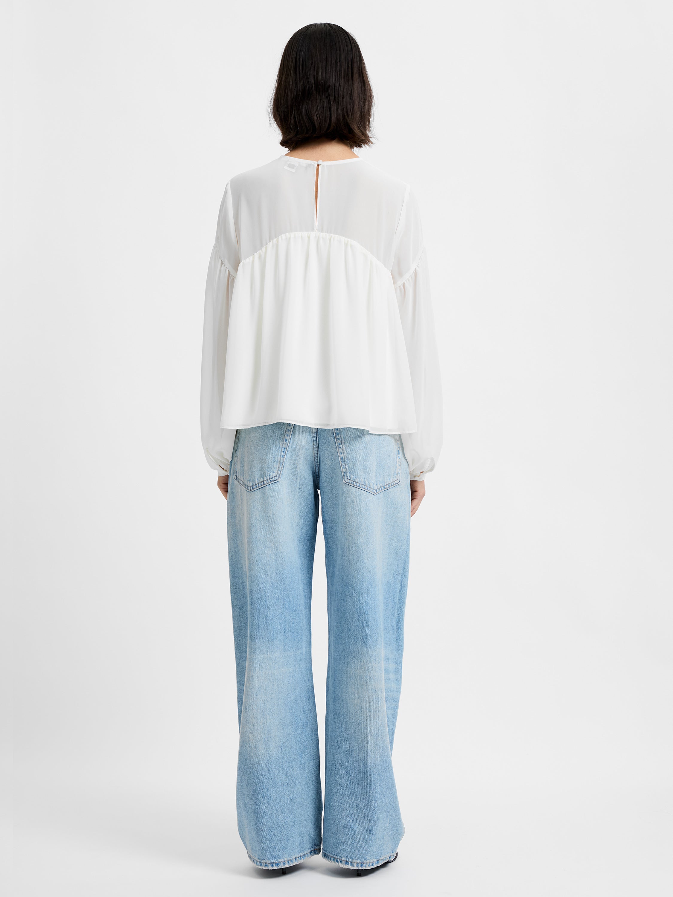 MARINA SILKY CURVED YOKE BLOUSE VIEW 3 | Sale
