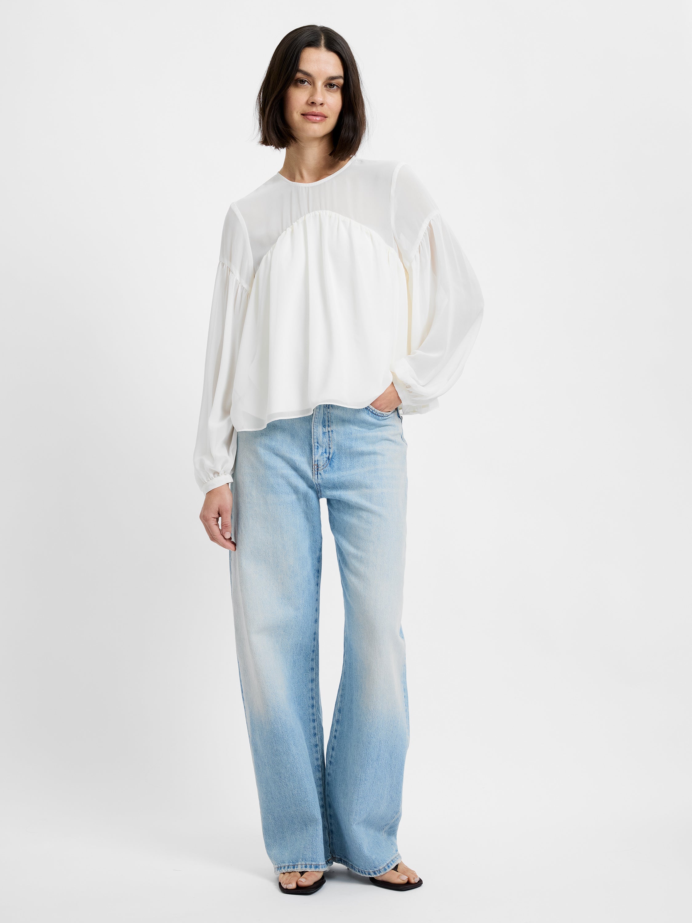MARINA SILKY CURVED YOKE BLOUSE VIEW 4 | Sale