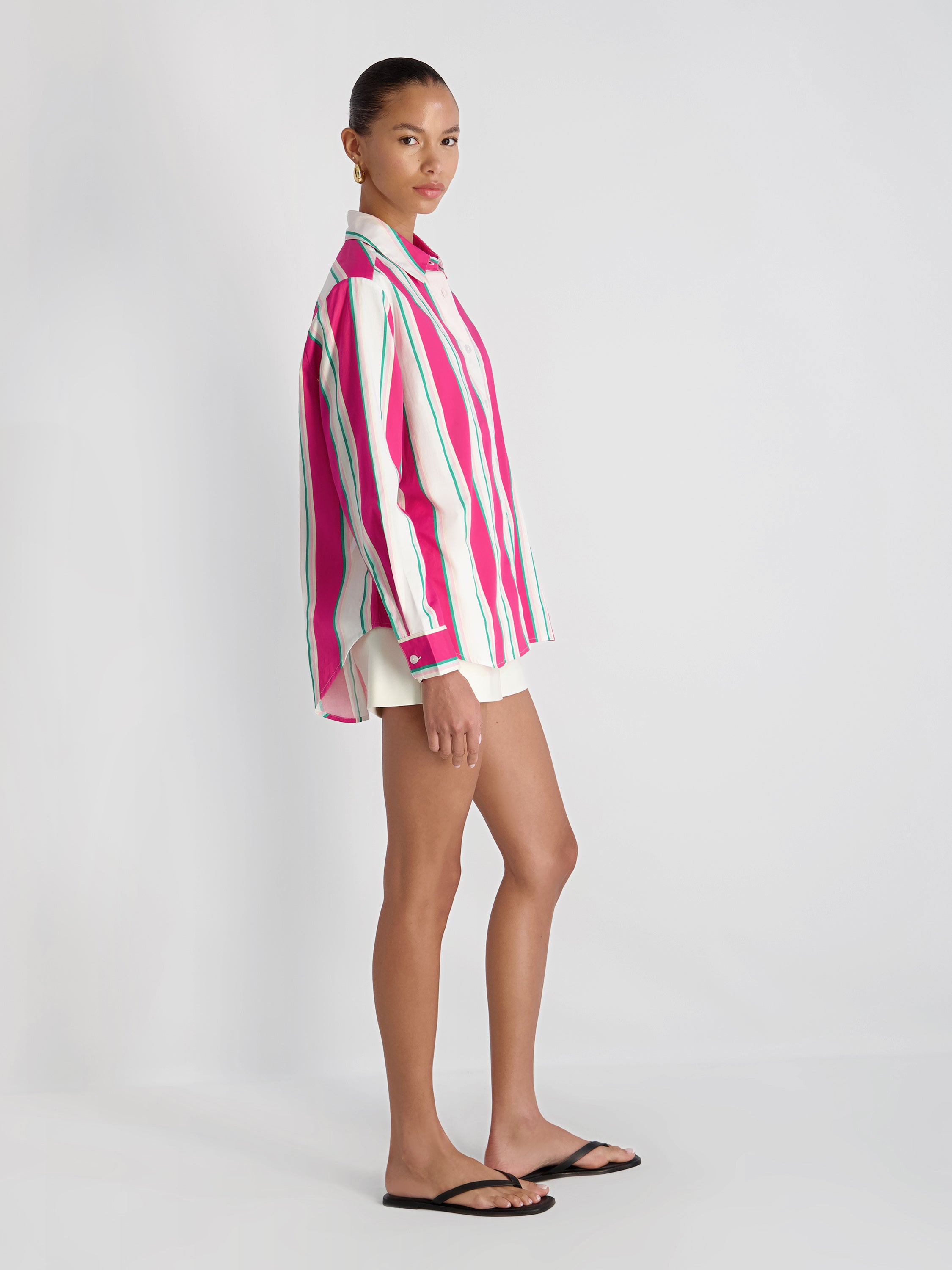 ALEXIS POPLIN HAVANA STRIPE BUTTON DOWN VIEW 6 | Vacation Edit