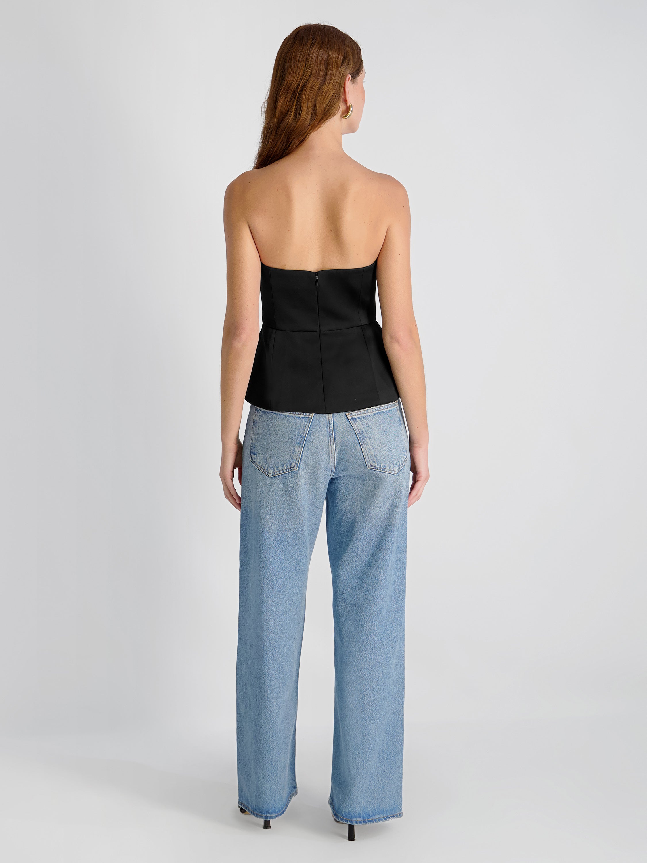 YORK SATIN STRAPLESS PEPLUM TOP VIEW 3