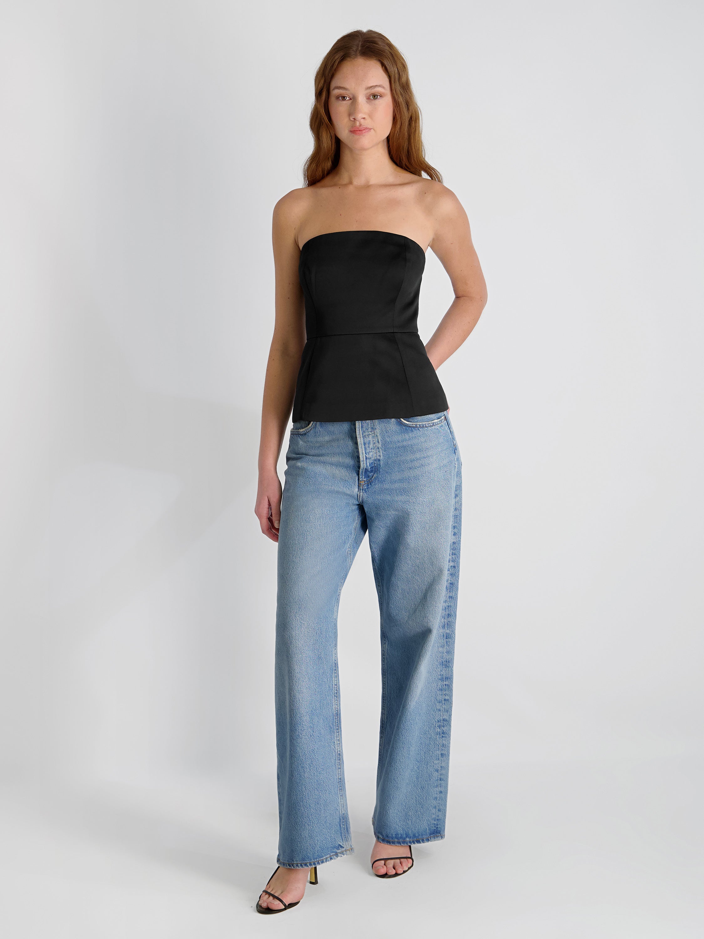 YORK SATIN STRAPLESS PEPLUM TOP VIEW 4