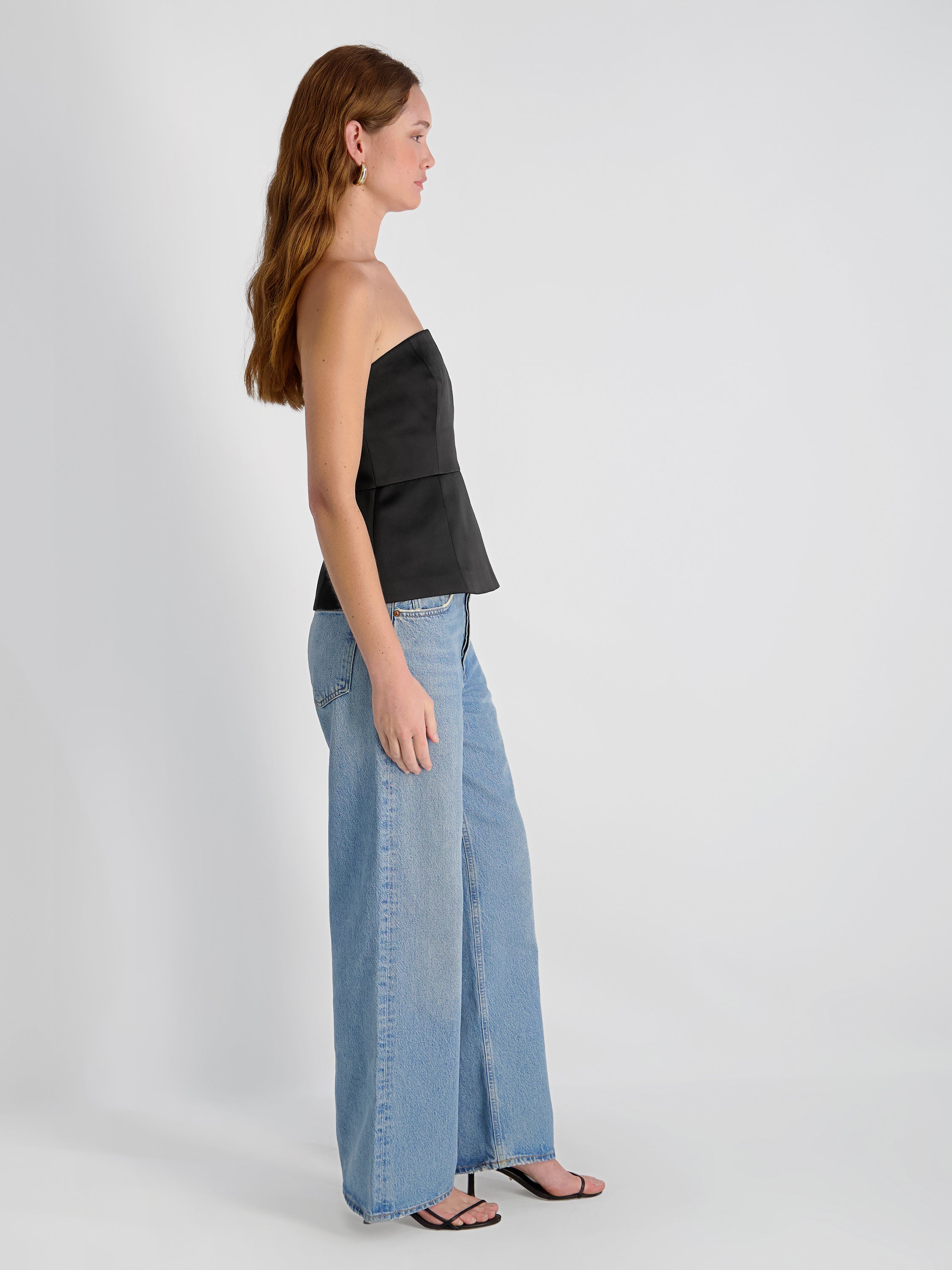 YORK SATIN STRAPLESS PEPLUM TOP VIEW 5