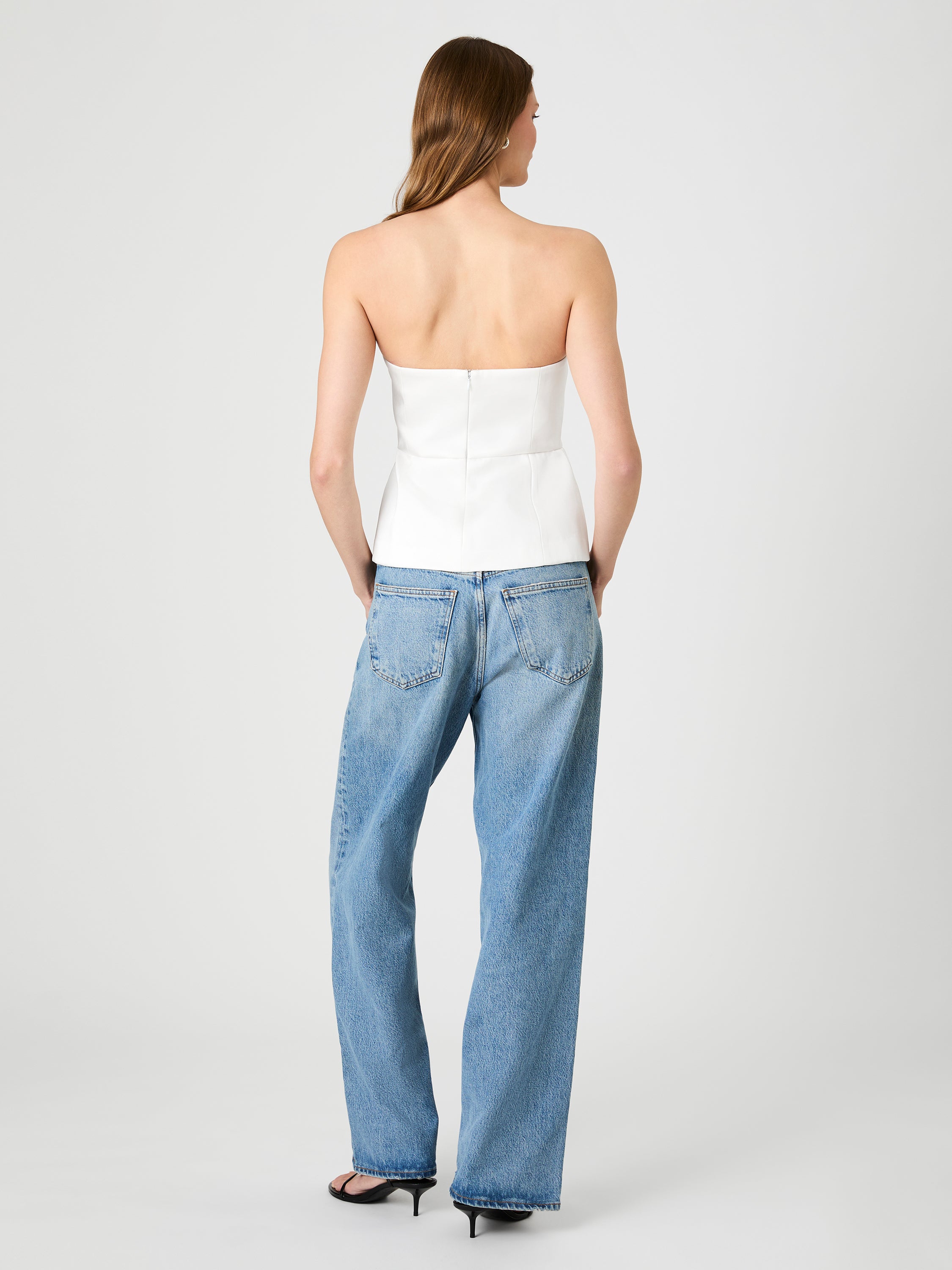YORK SATIN STRAPLESS PEPLUM TOP VIEW 5