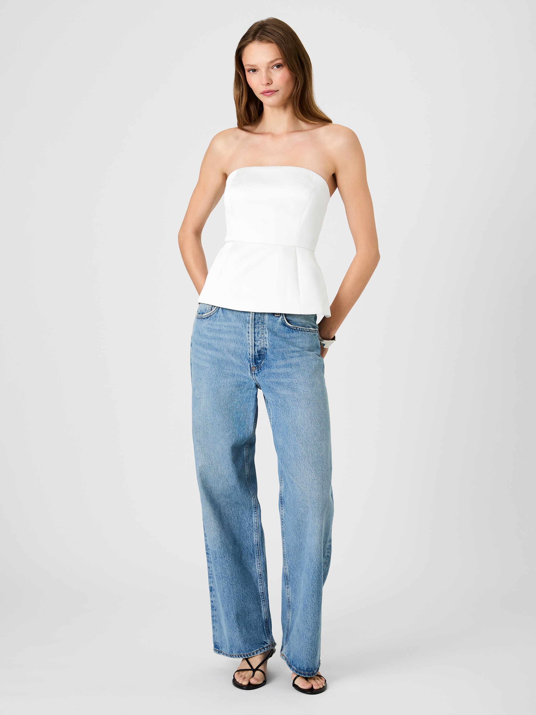YORK SATIN STRAPLESS PEPLUM TOP VIEW 4