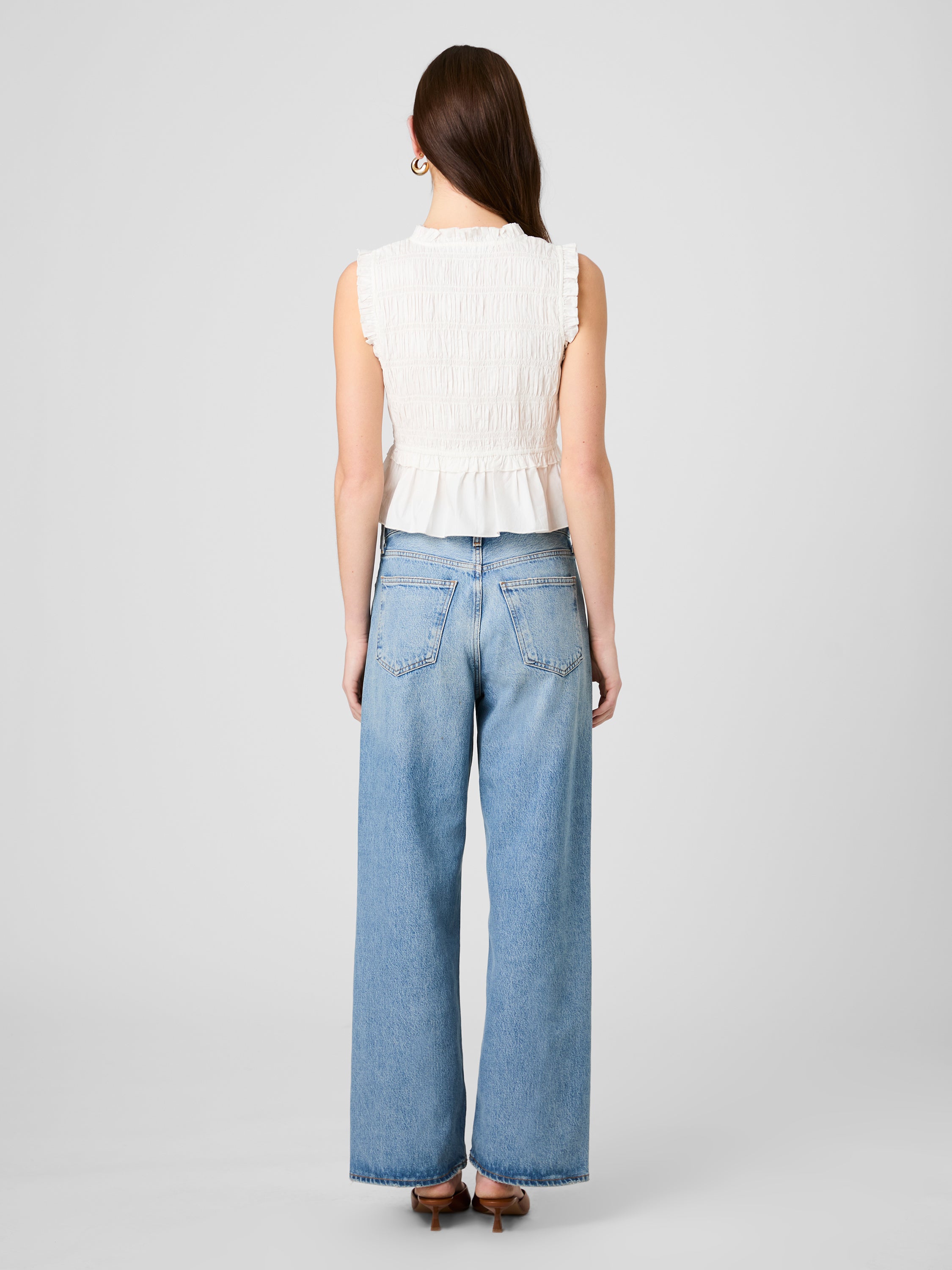 RHODES POPLIN SMOCKED FLUTTER SLEEVE TOP VIEW 4