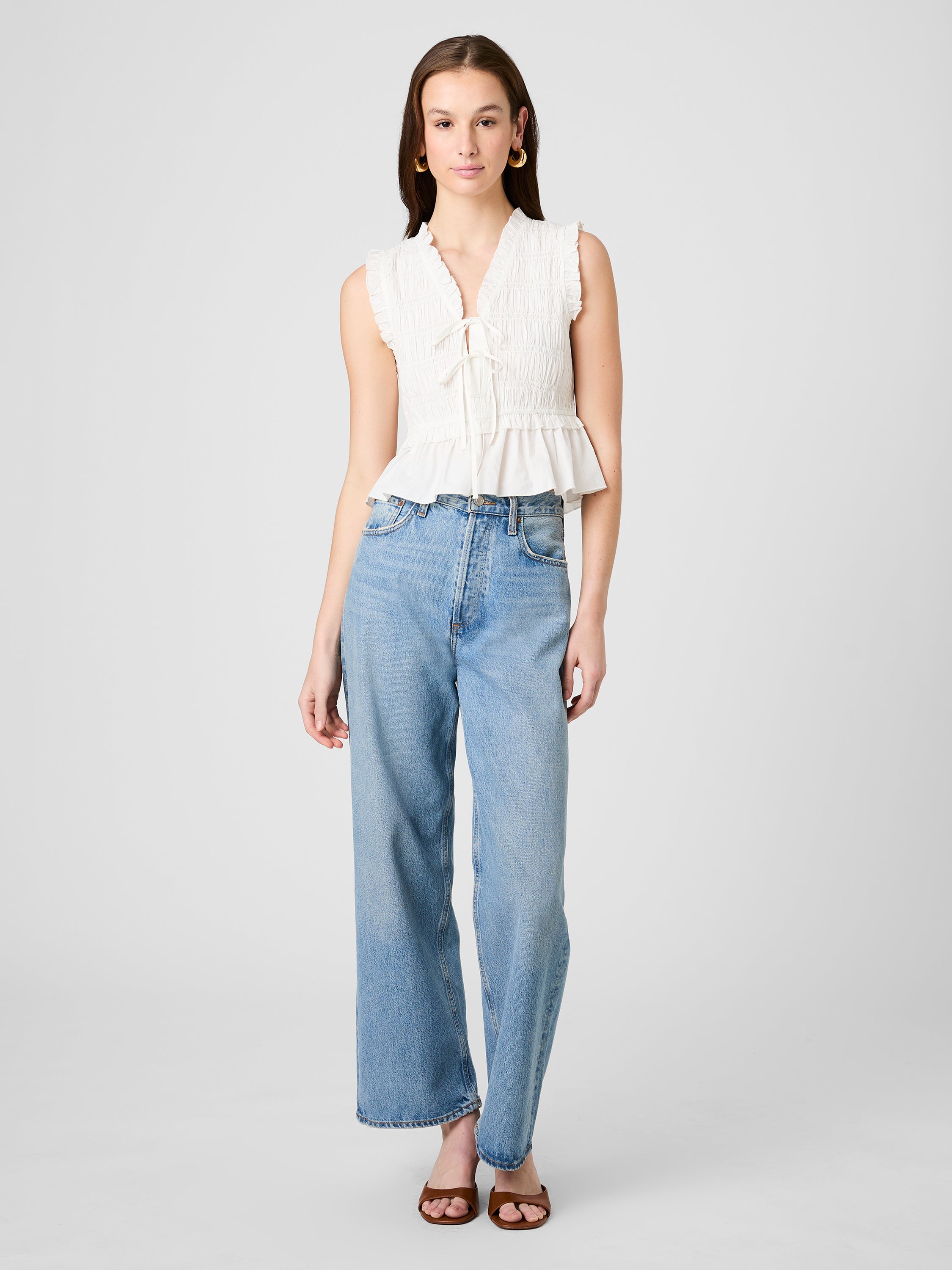 RHODES POPLIN SMOCKED FLUTTER SLEEVE TOP VIEW 6