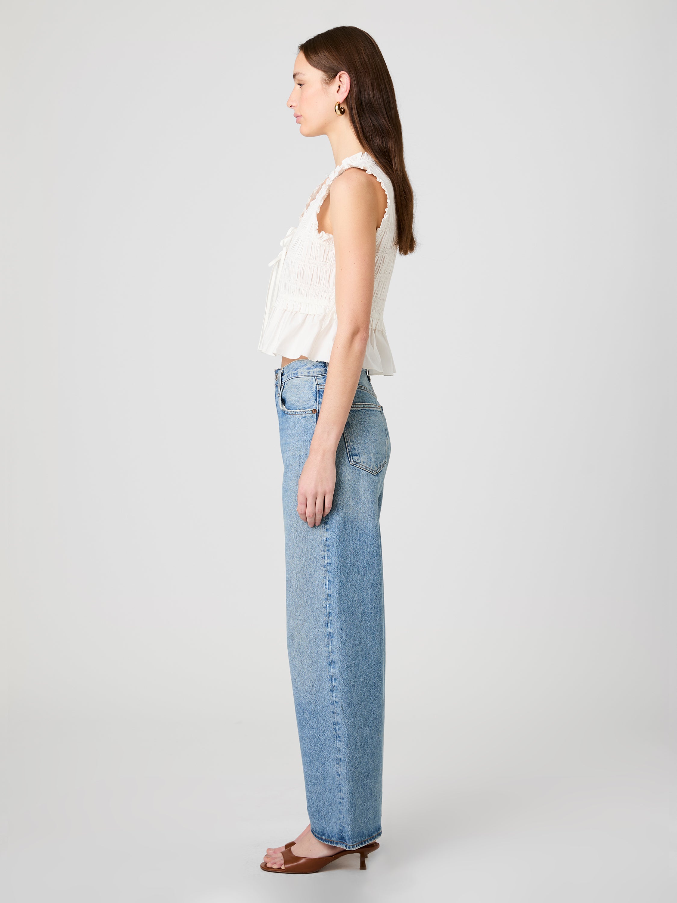 RHODES POPLIN SMOCKED FLUTTER SLEEVE TOP VIEW 5
