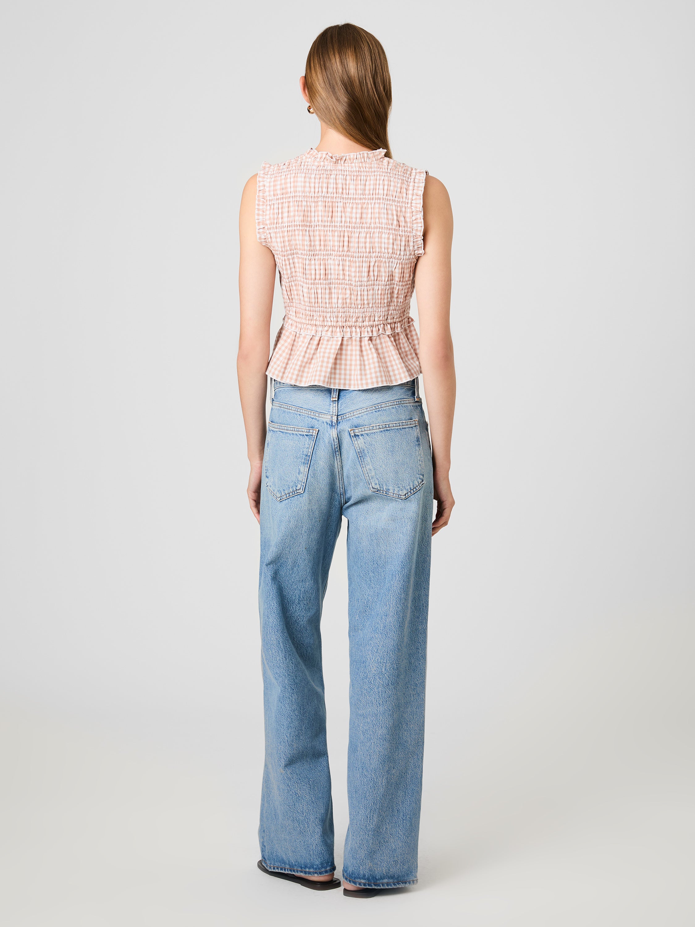RHODES POPLIN GINGHAM FLUTTER SLEEVE TOP VIEW 5 | Vacation Edit