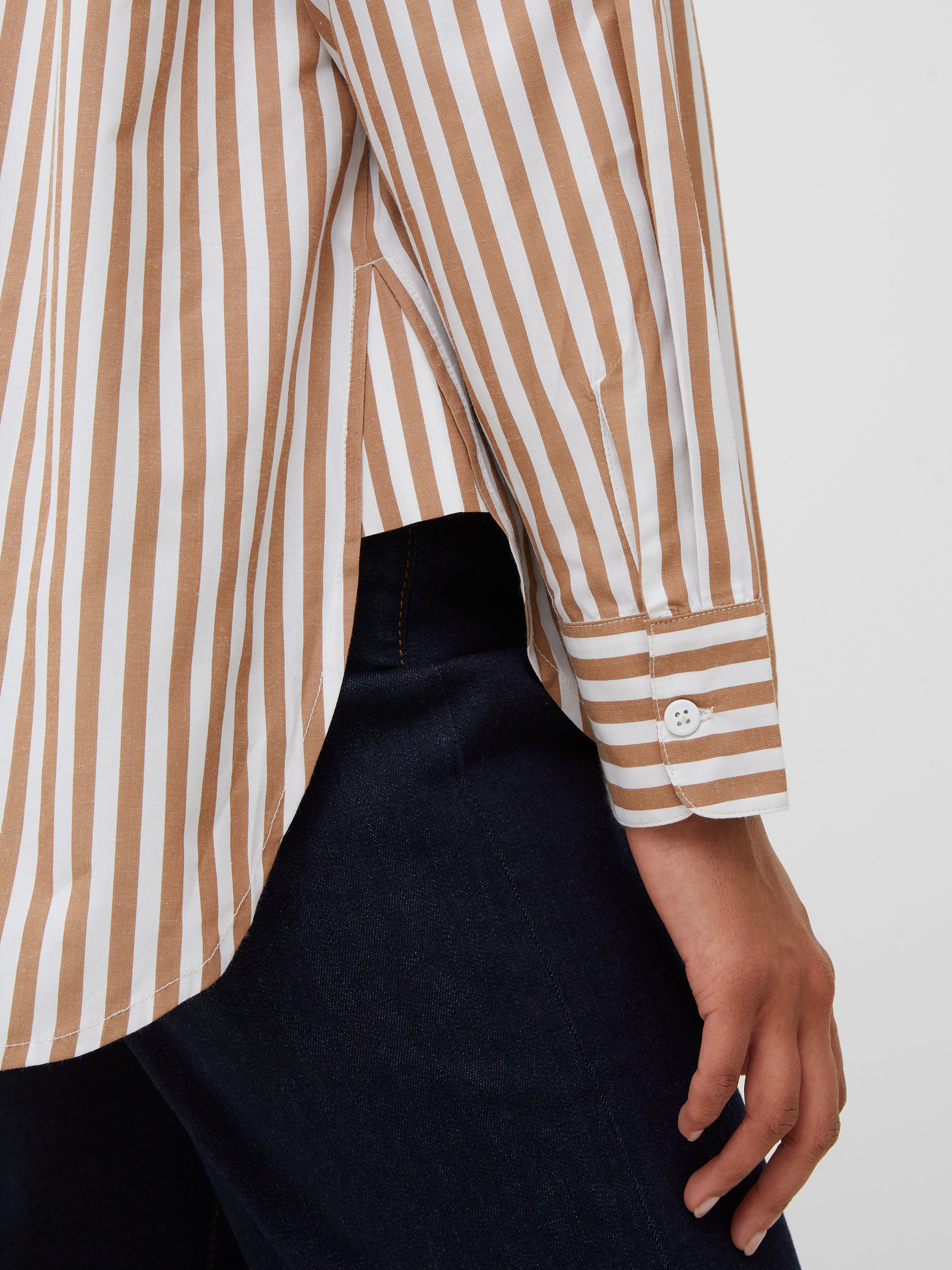 French Connection Thick Stripe Button-Up Shirt in White/Toba