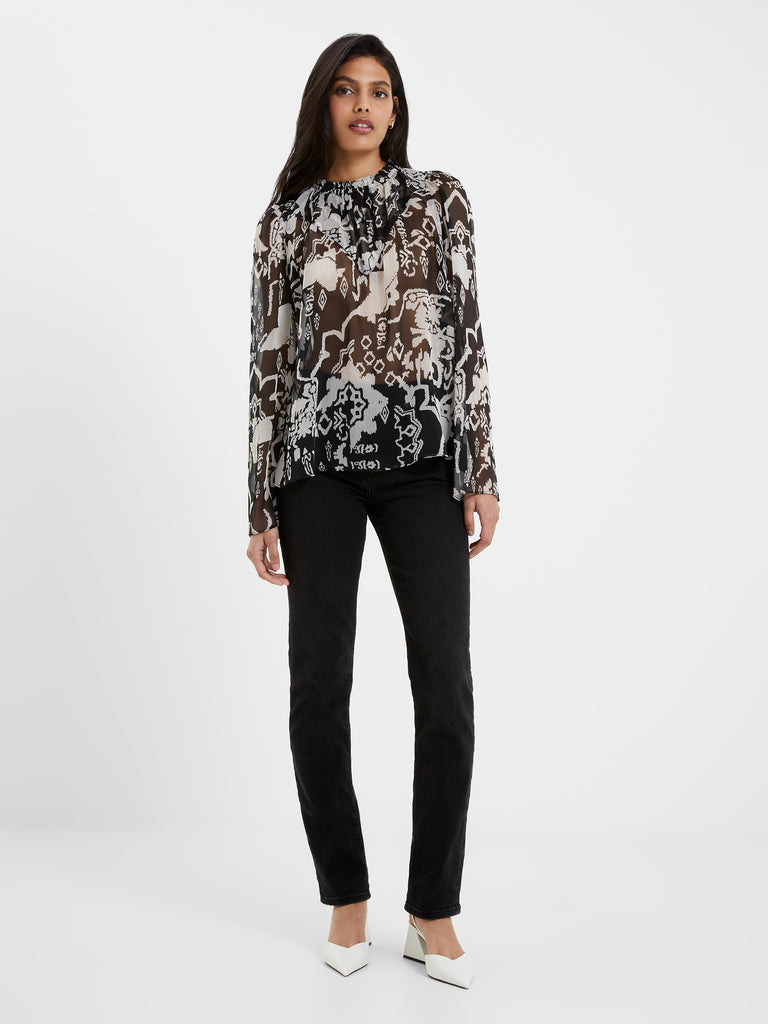 Deon Recycled Hallie Sheer Popover Blouse Black/ Cream | French ...