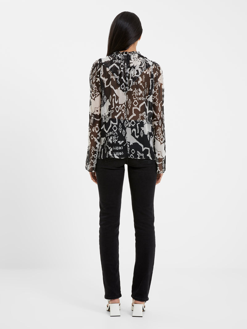 Deon Recycled Hallie Sheer Popover Blouse Black/ Cream | French Connection  US