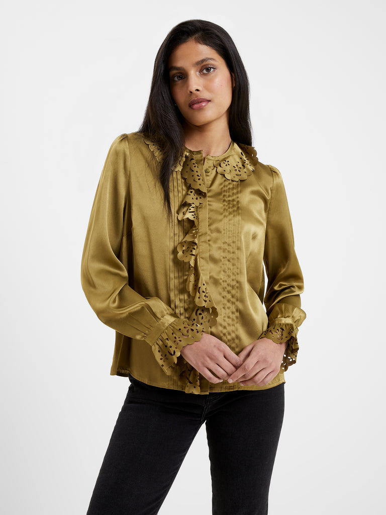 Aleeya Satin Lace Ruffle Blouse Nutria | French Connection US