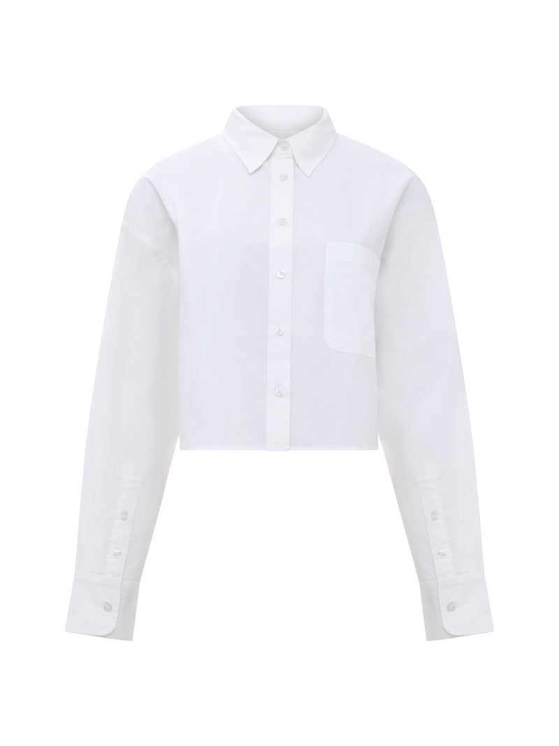 HUSH Paige Cropped Linen Blend Shirt, White, 4