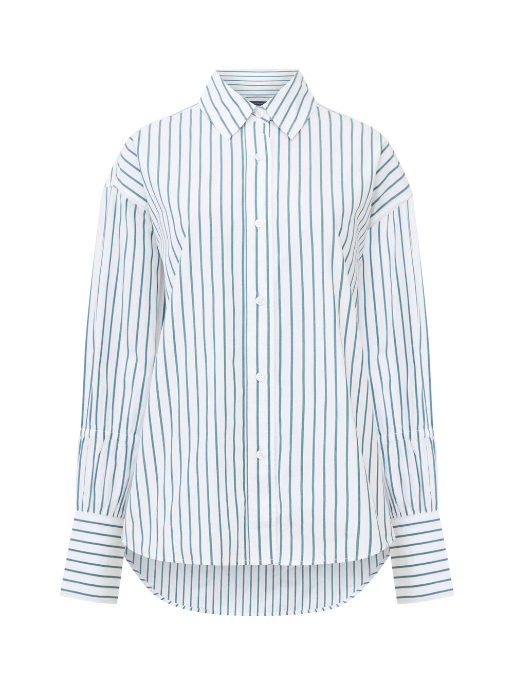 Rhodes Poplin Sleeve Detail Shirt Linen White/Forest Green | French ...