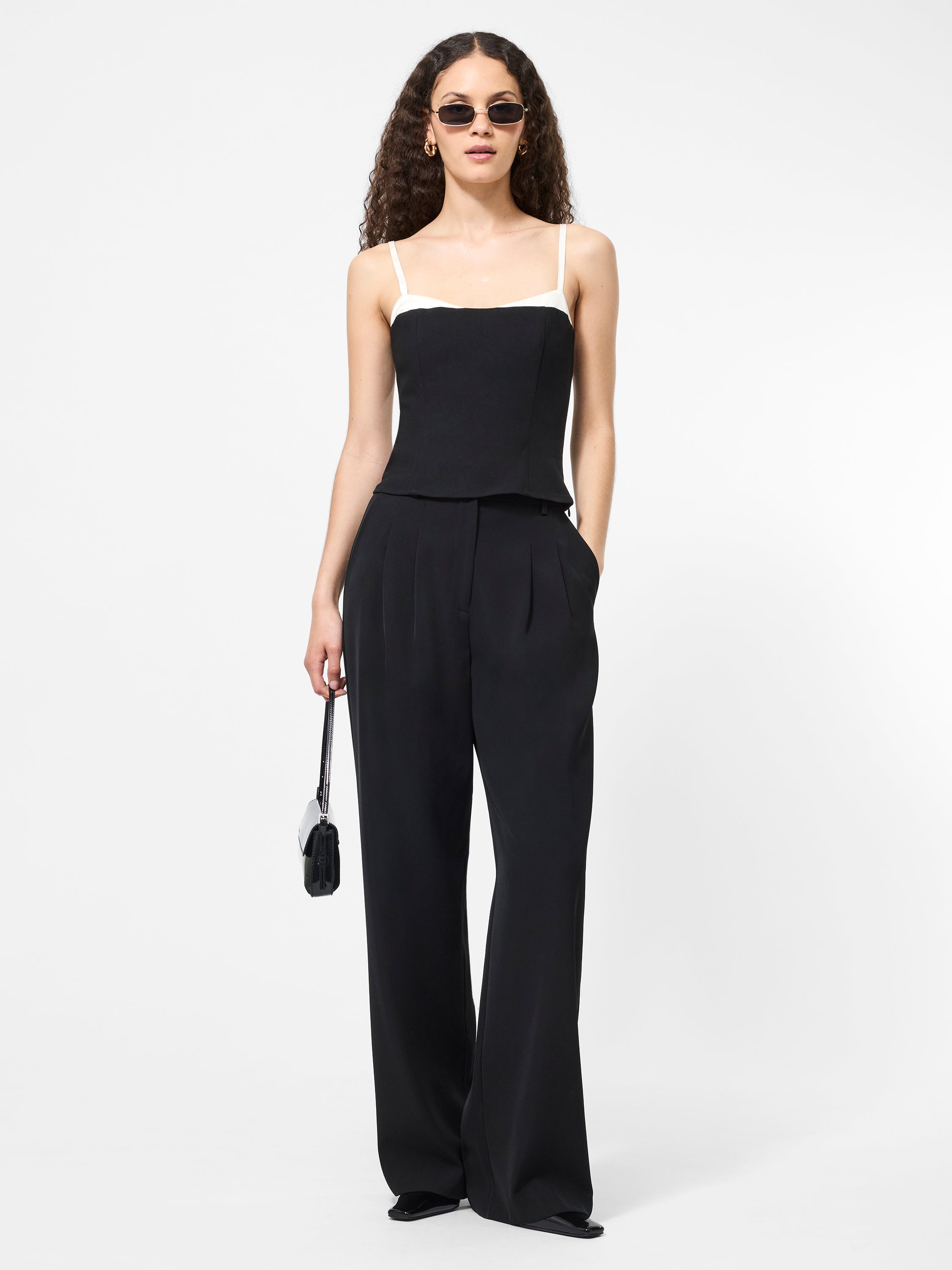 Azra Twill Corset Strappy Top Blackout/Classic Cream | French