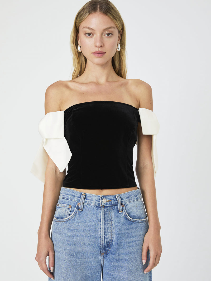 Velvet Satin Bow Strapless Top