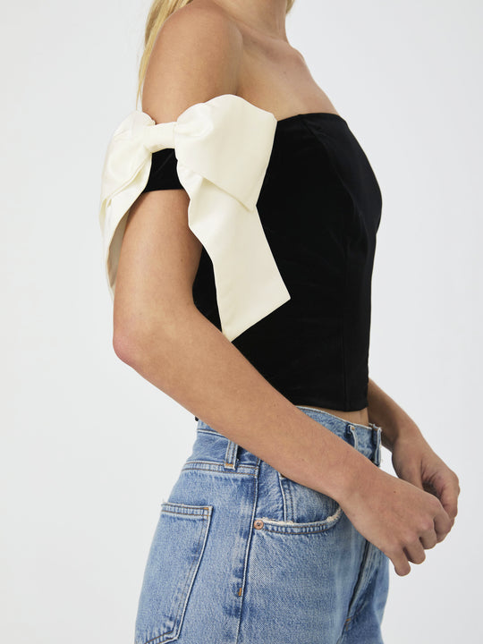 Velvet Satin Bow Strapless Top