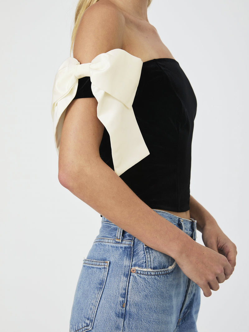 Velvet Satin Bow Strapless Top