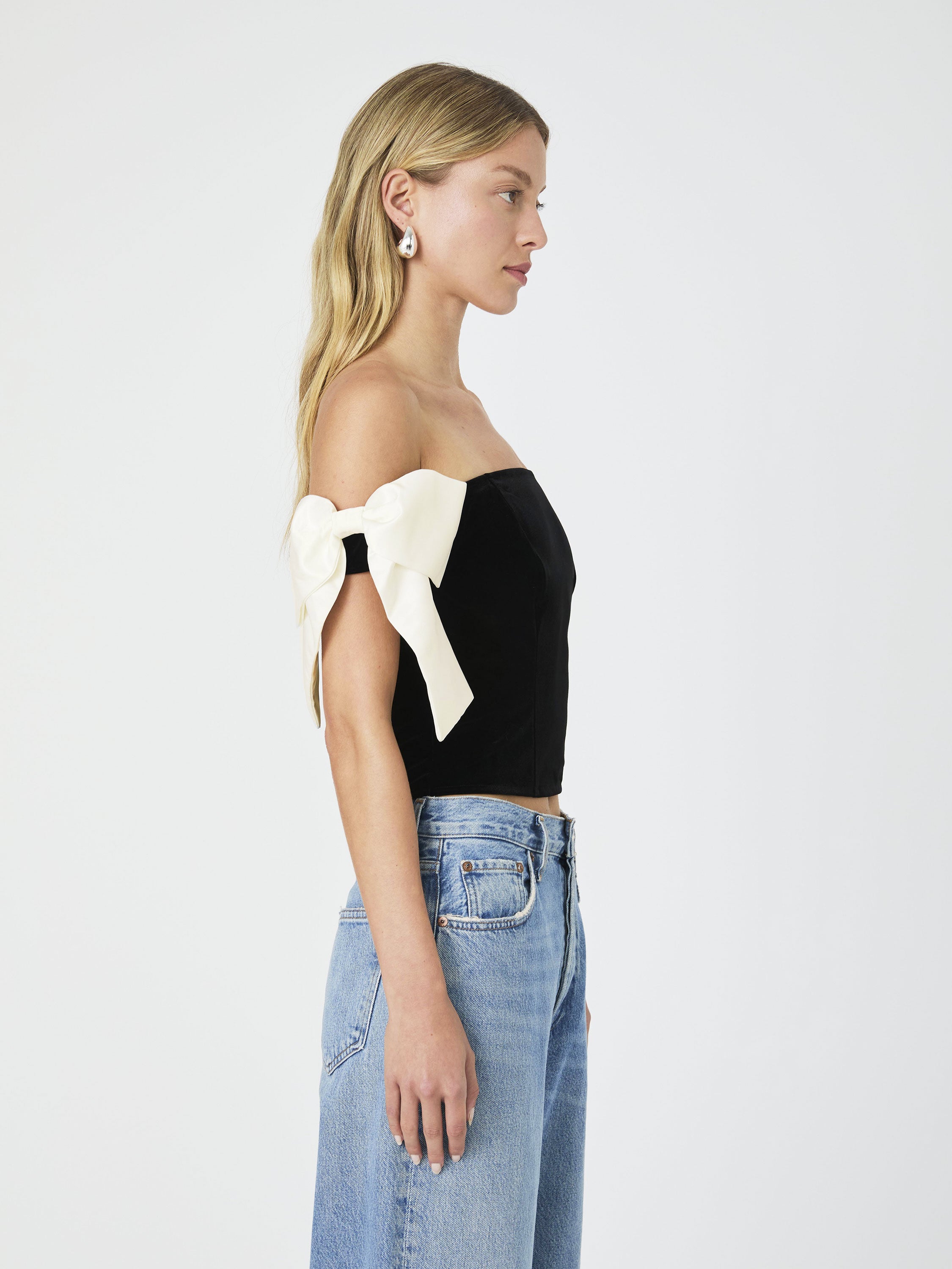 Velvet Satin Bow Strapless Top