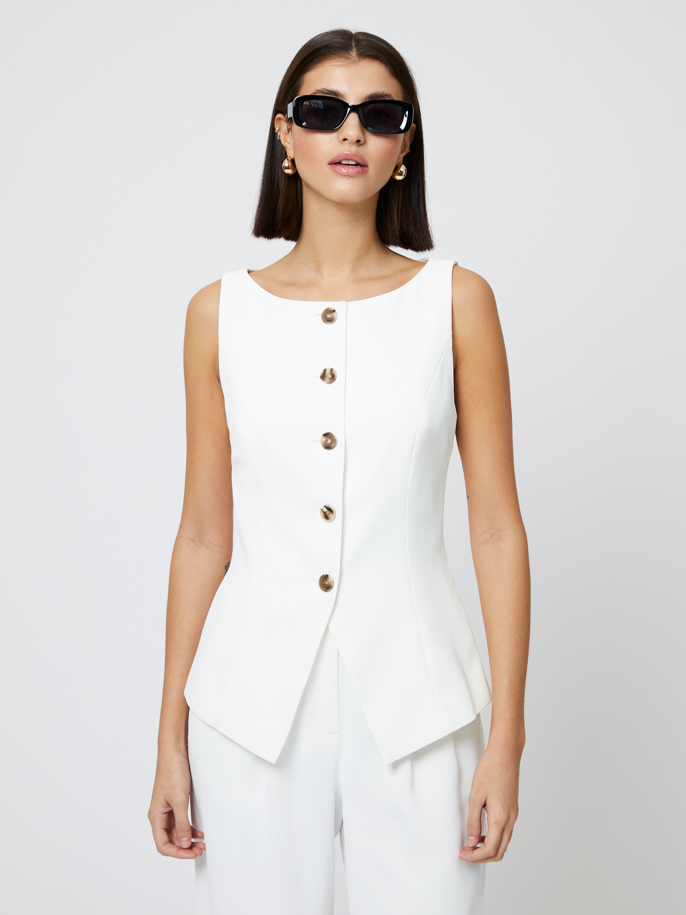 Harry Suiting Waistcoat Top Summer White | French Connection US