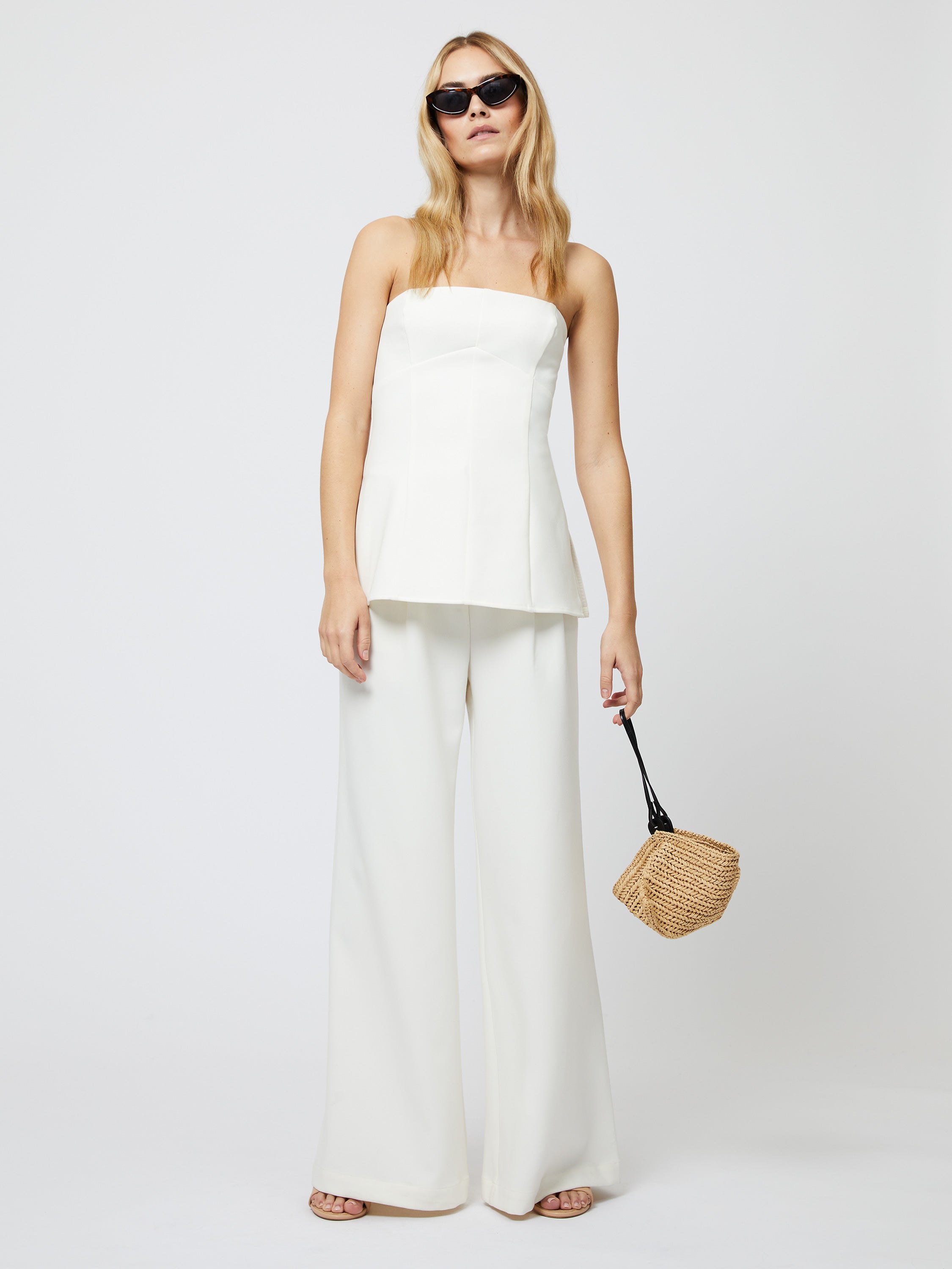 Azra Twill Strapless Top Porcelain Cream | French Connection US