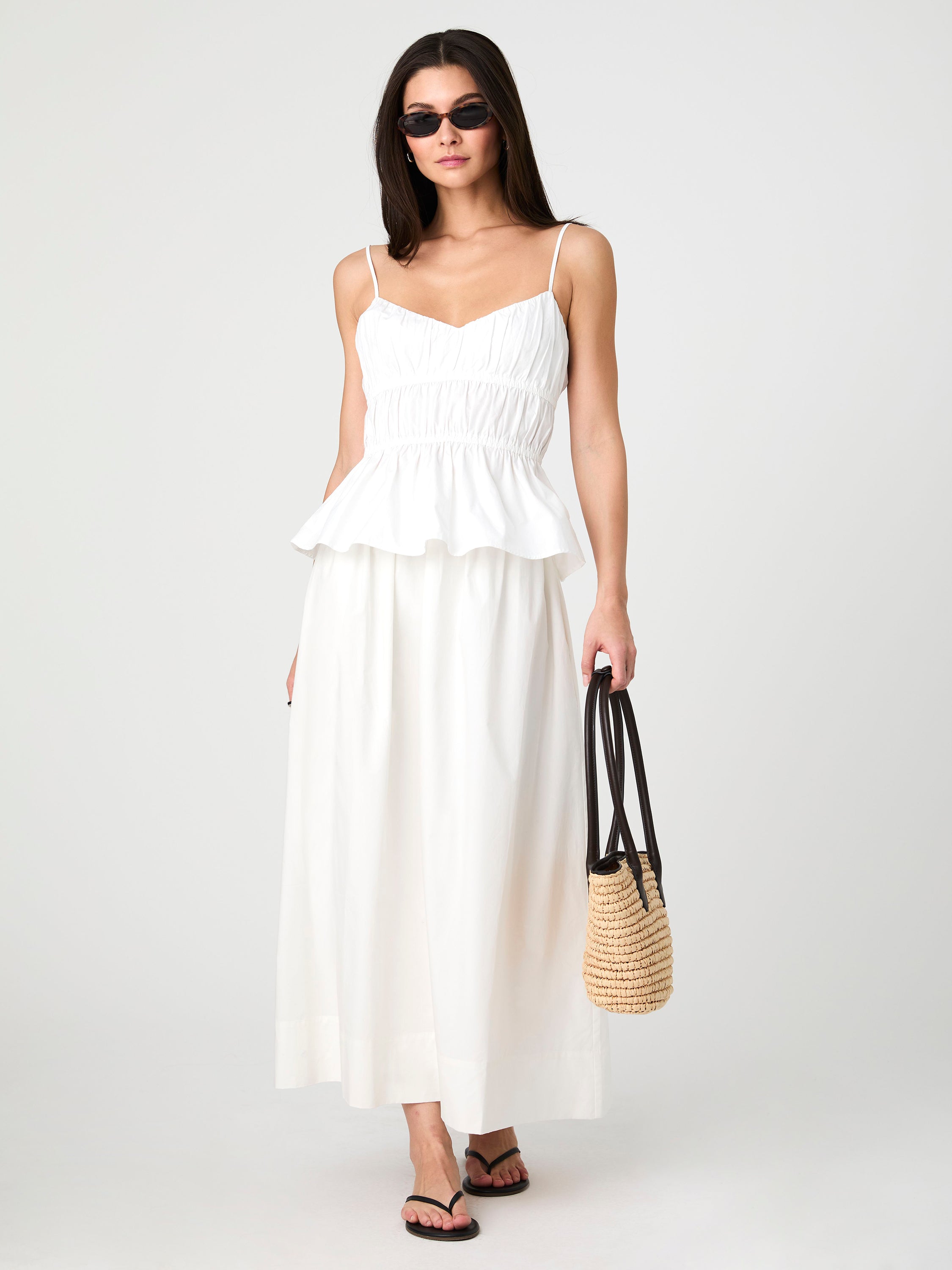Poplin Strappy Peplum Top Summer White | French Connection US