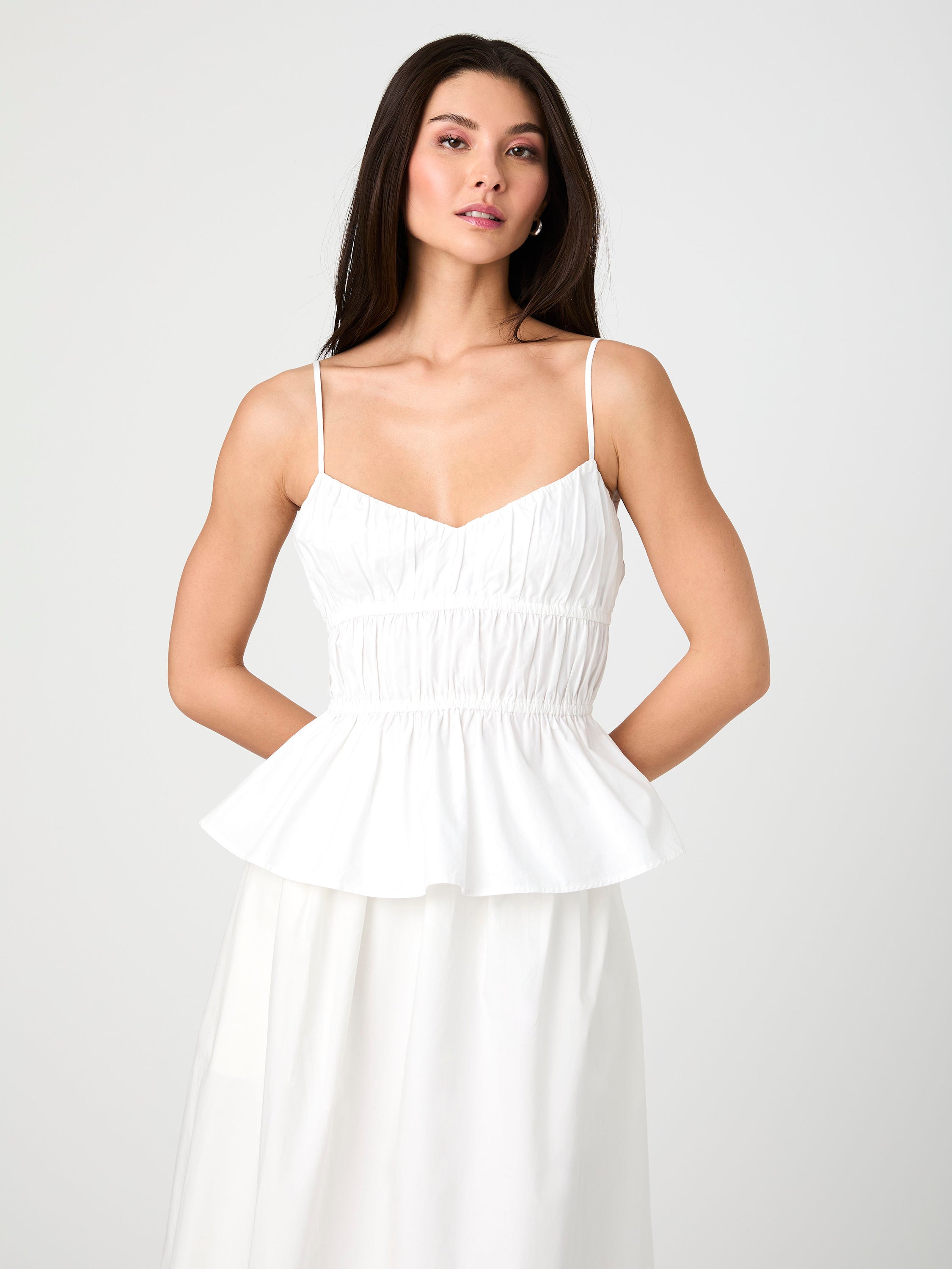 Poplin Strappy Peplum Top Summer White | French Connection US