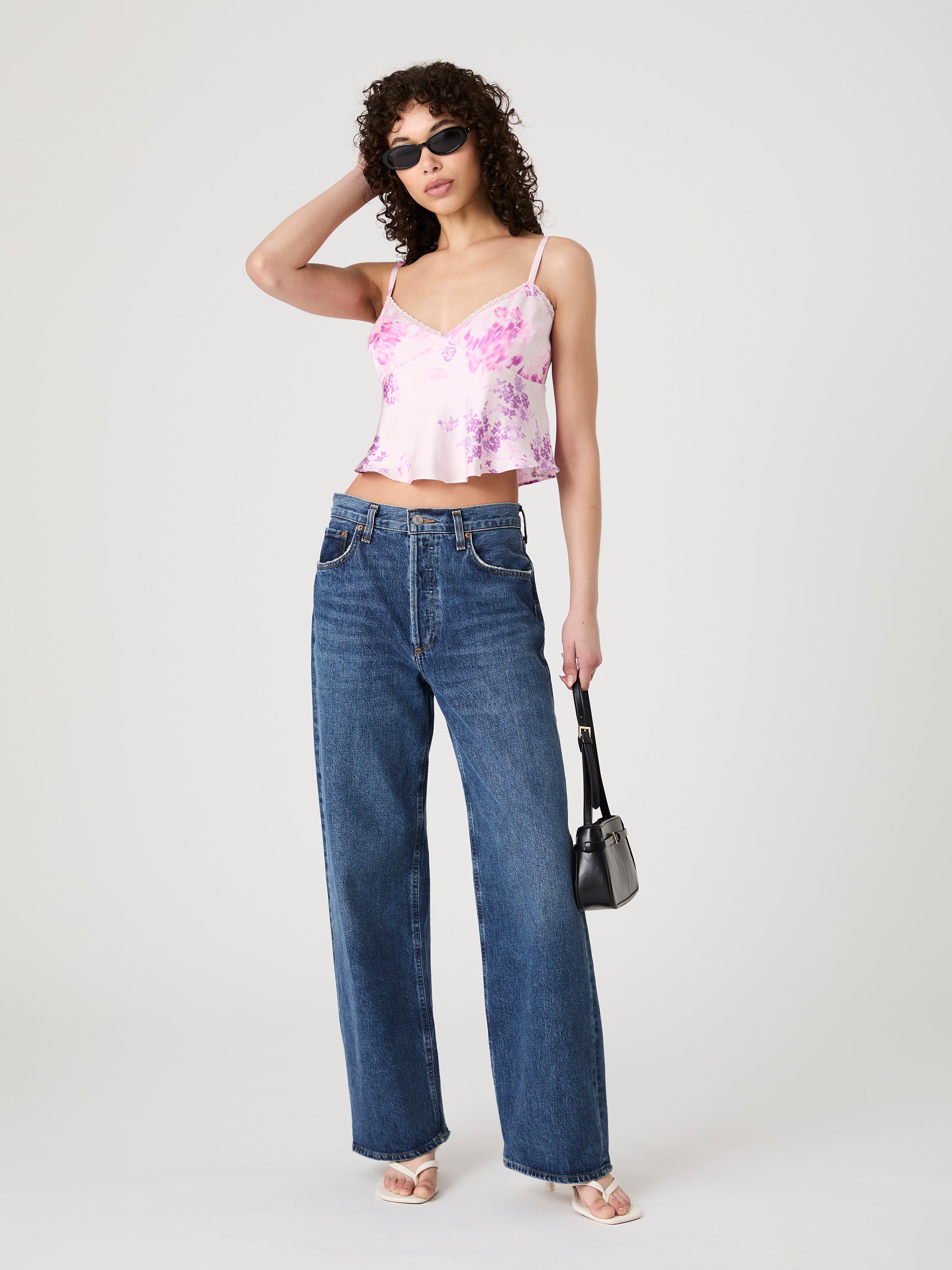 Elyria Oona Satin Babydoll Top Sweet Pink Multi | French