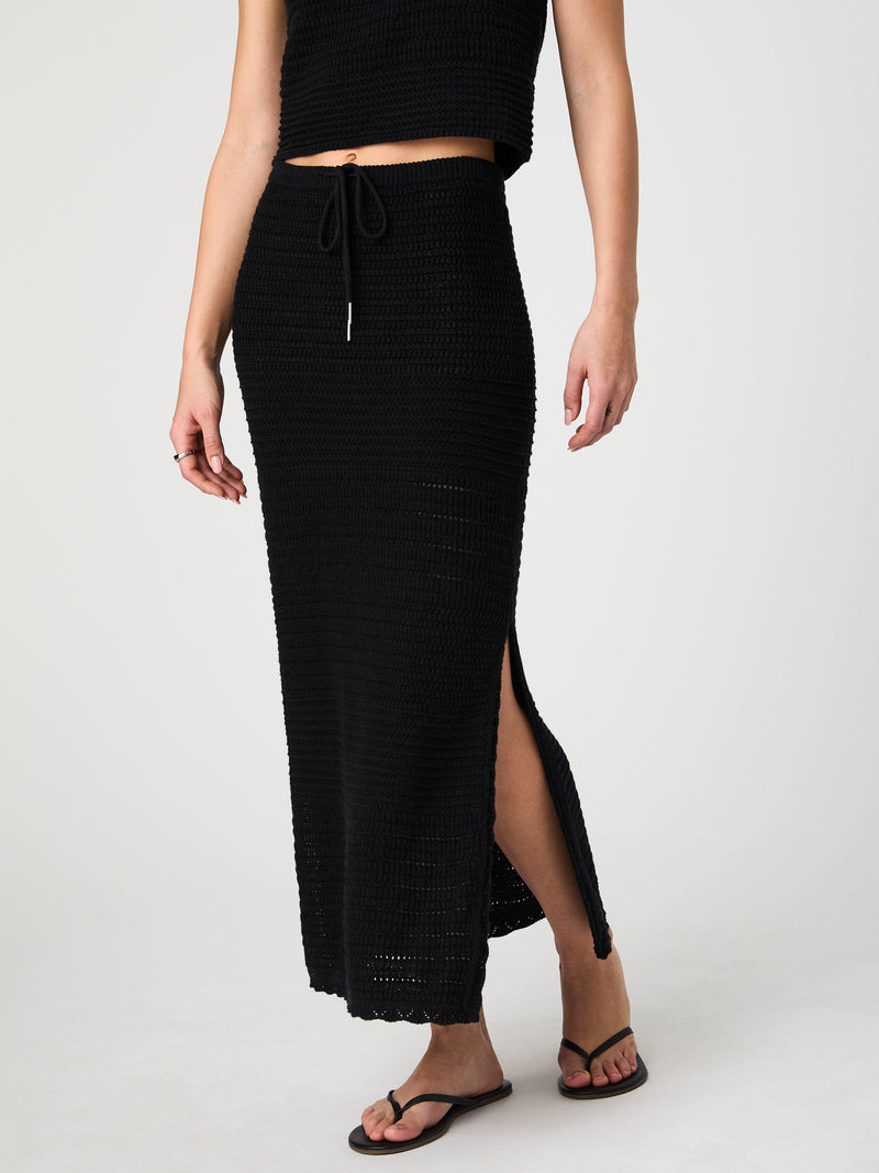 Nellis Cotton Side Slit Skirt Black | French Connection US