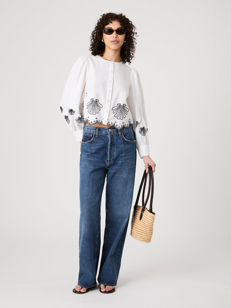 Cambria Embroidered Long Sleeve Top