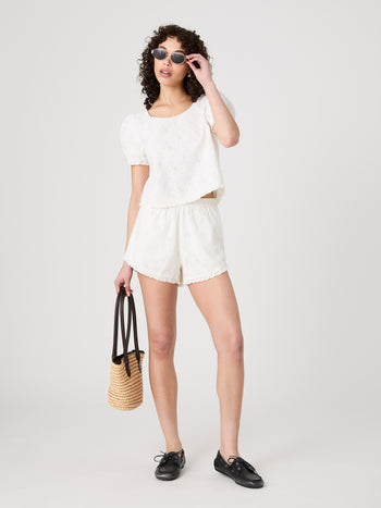 Eyelet Ruffle Hem Shorts