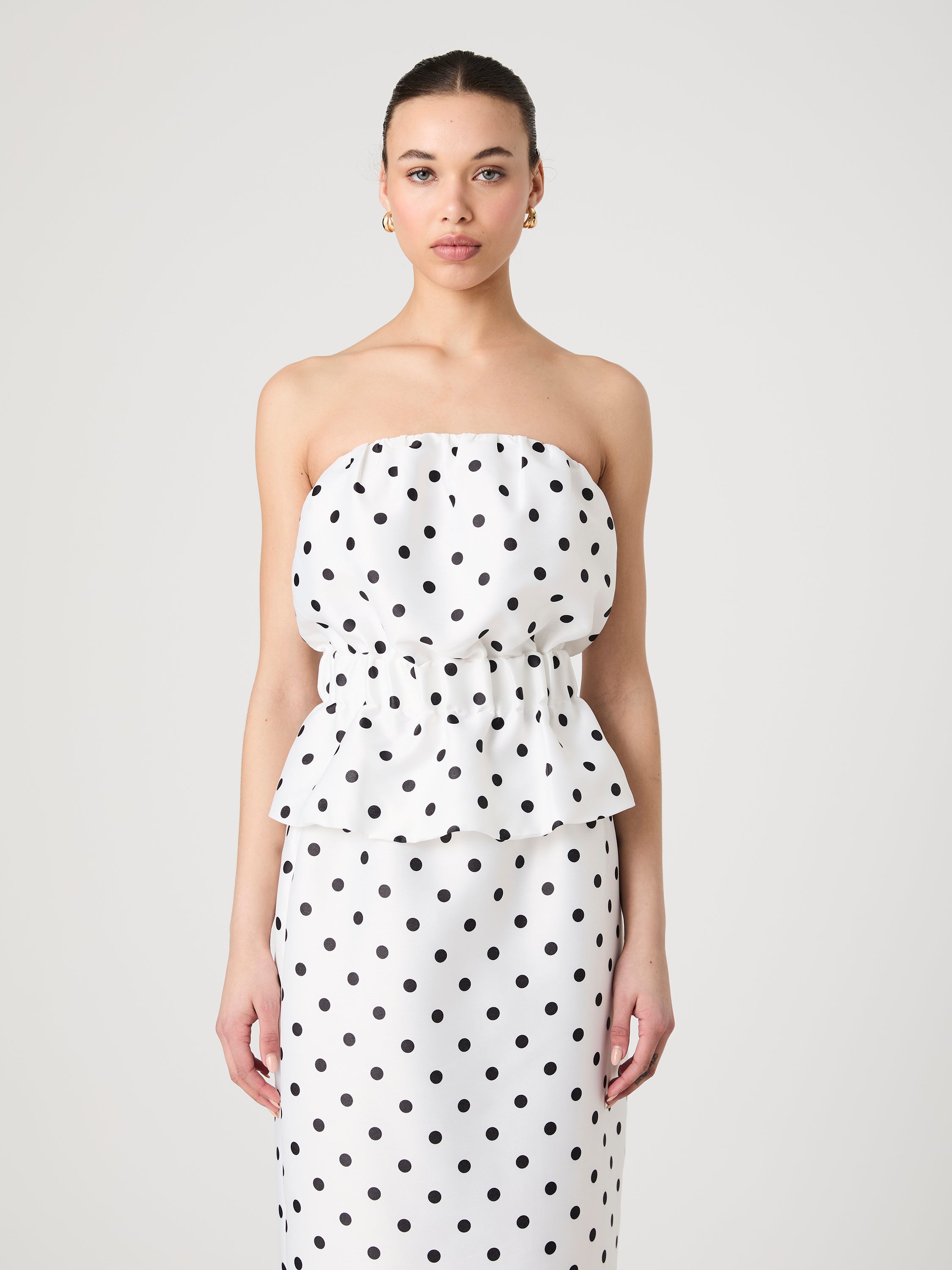 Strapless Polka Dot Peplum Top