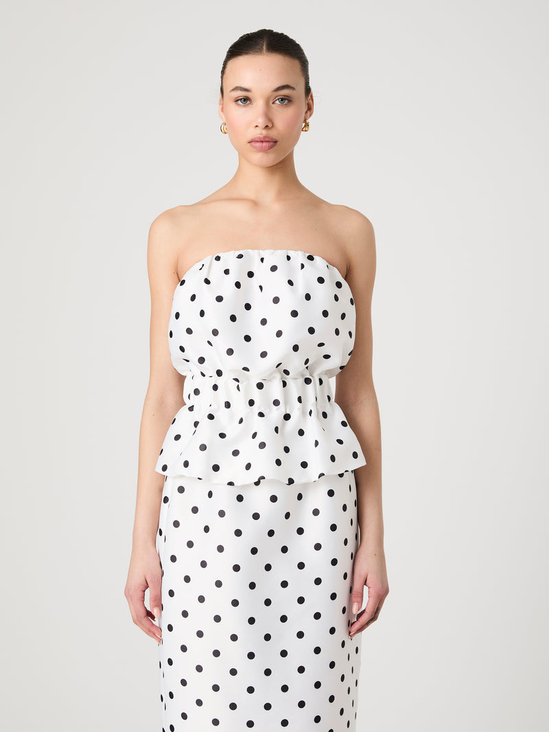 Strapless Polka Dot Peplum Top