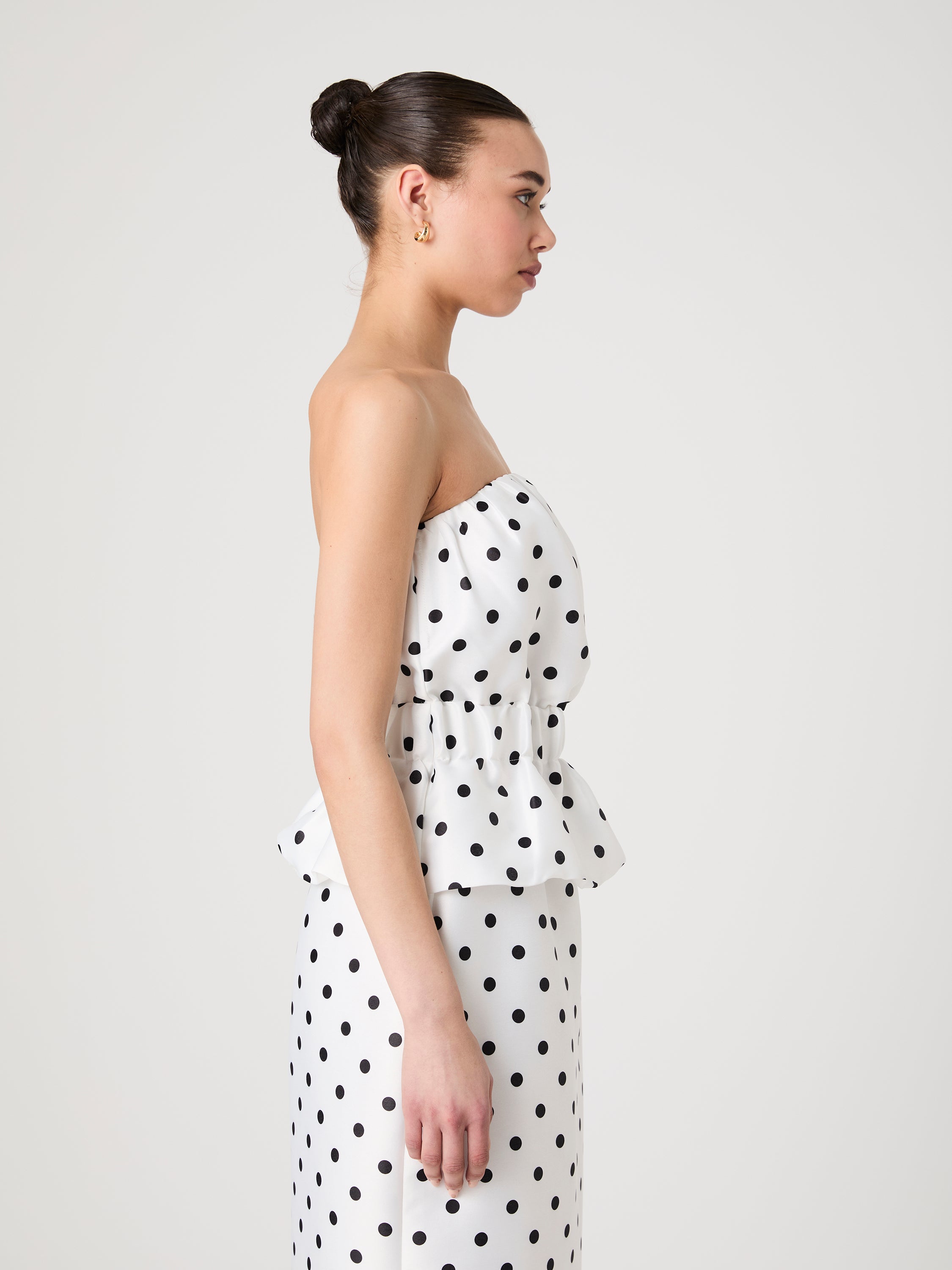 Strapless Polka Dot Peplum Top