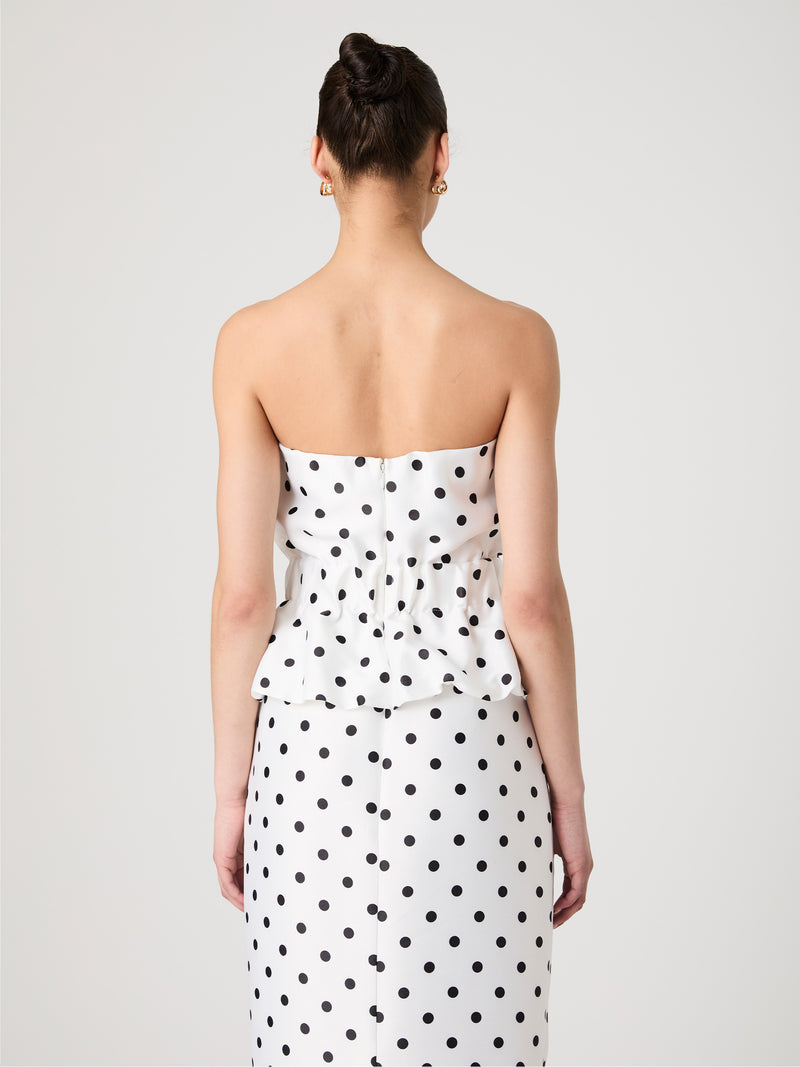 Strapless Polka Dot Peplum Top