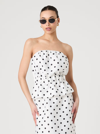 Strapless Polka Dot Peplum Top