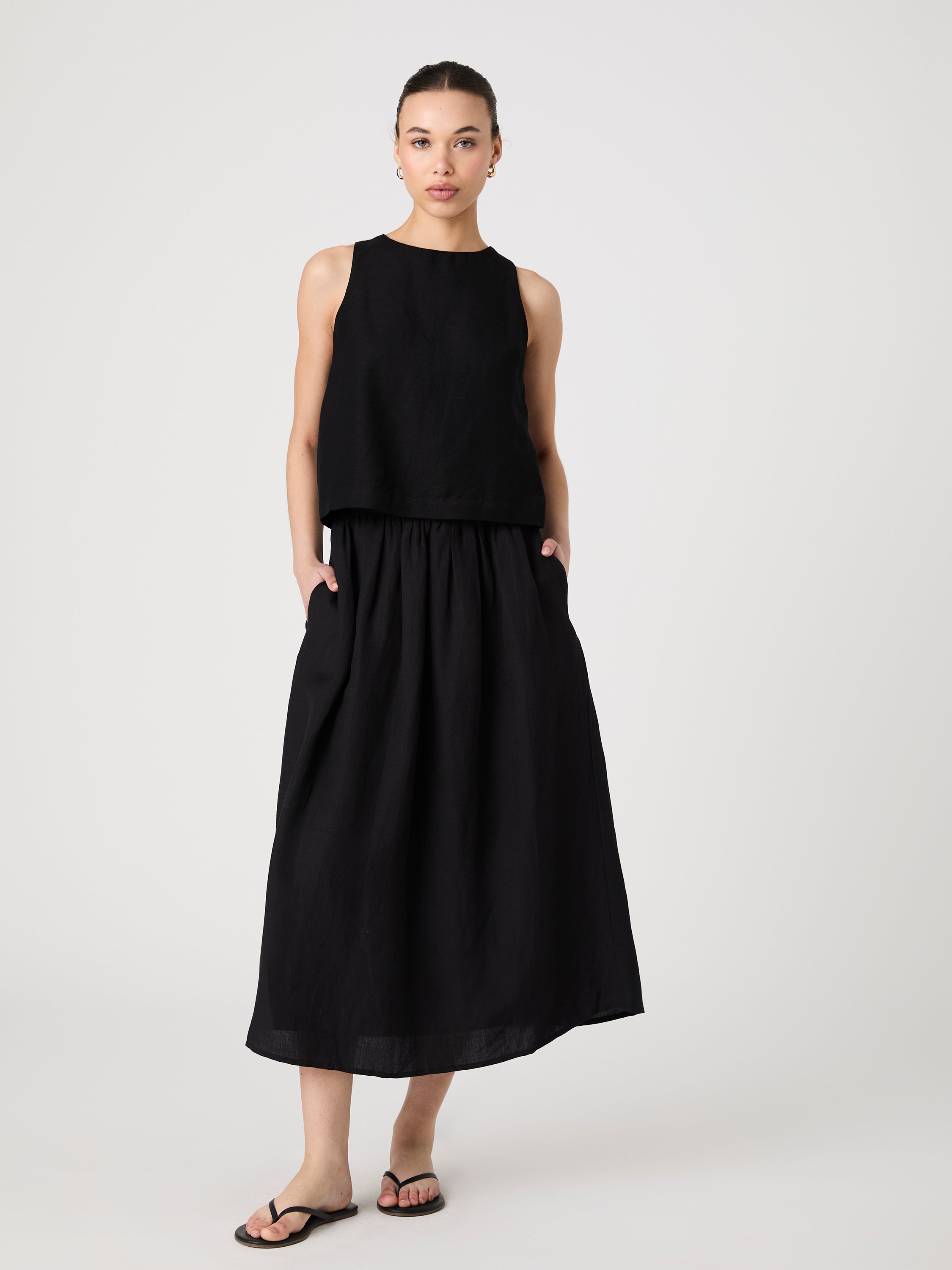 Birdie Linen Shell Top Black | French Connection US