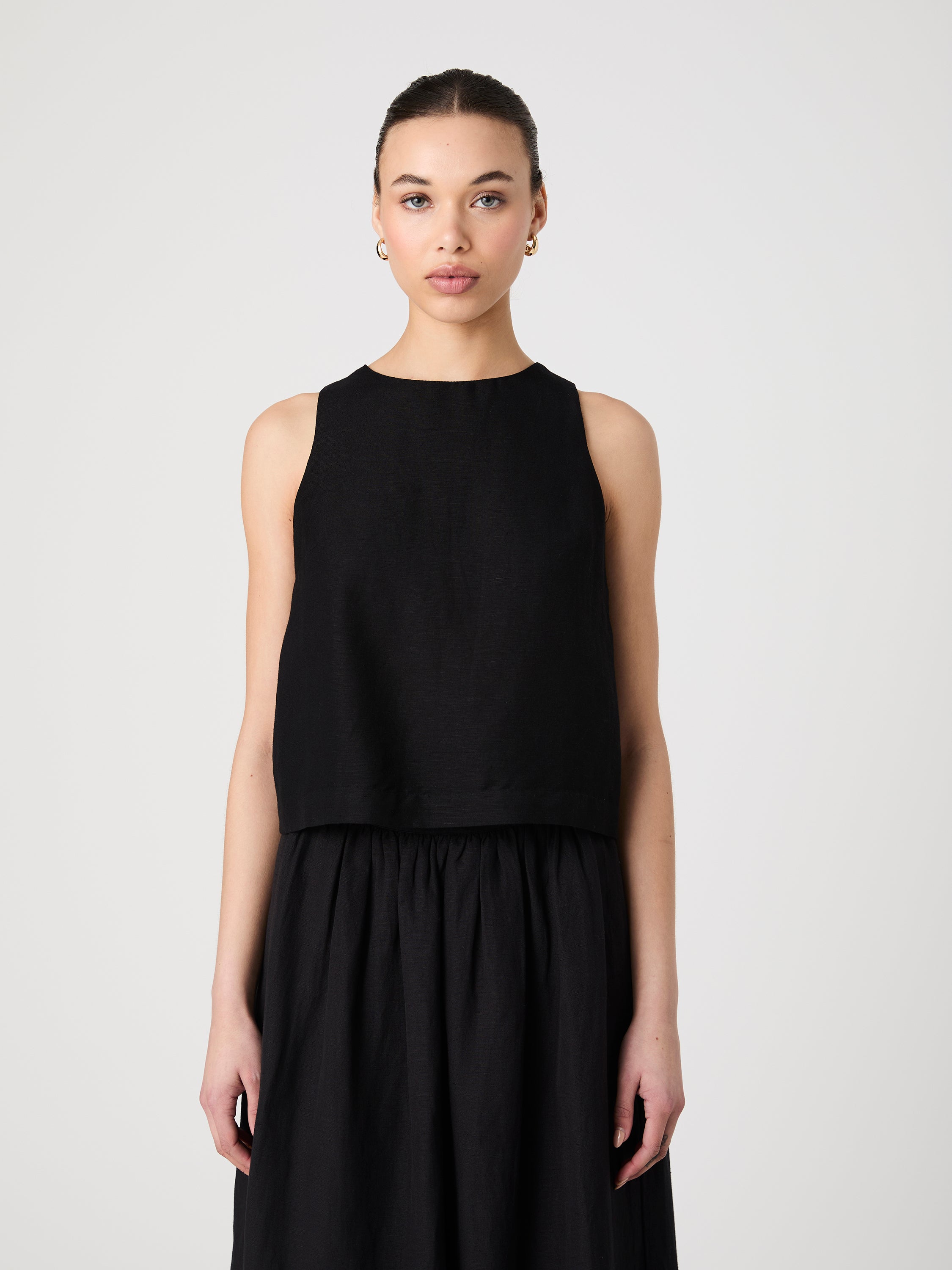 Birdie Linen Shell Top Black | French Connection US