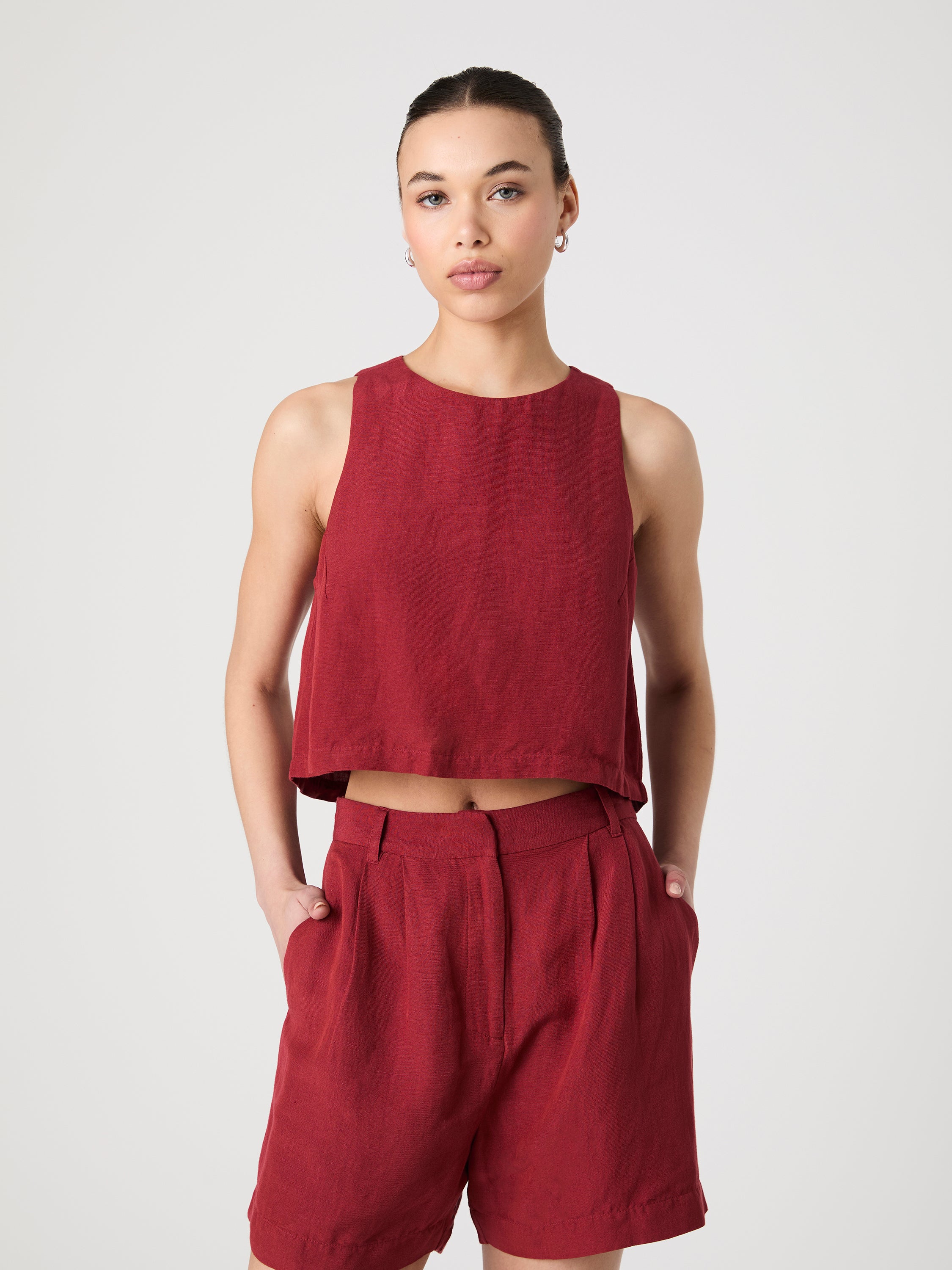 売れ筋商品|||フレンチコネクション カットソー トップス レディース Women's Birdie Crewneck Sleeveless Top Brick Red Birdie Linen Shell Top Brick Red | French Connection US