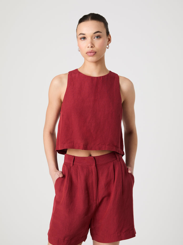 Birdie Linen Shell Top Brick Red | French Connection US