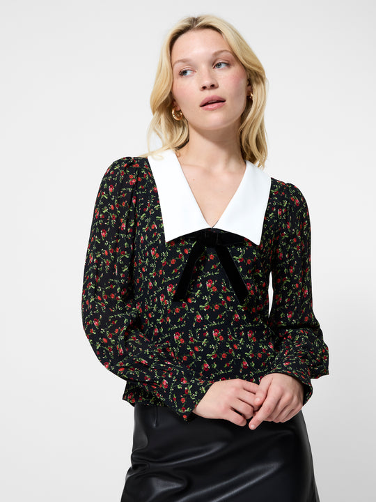 Yasmin Crepe Collared Top