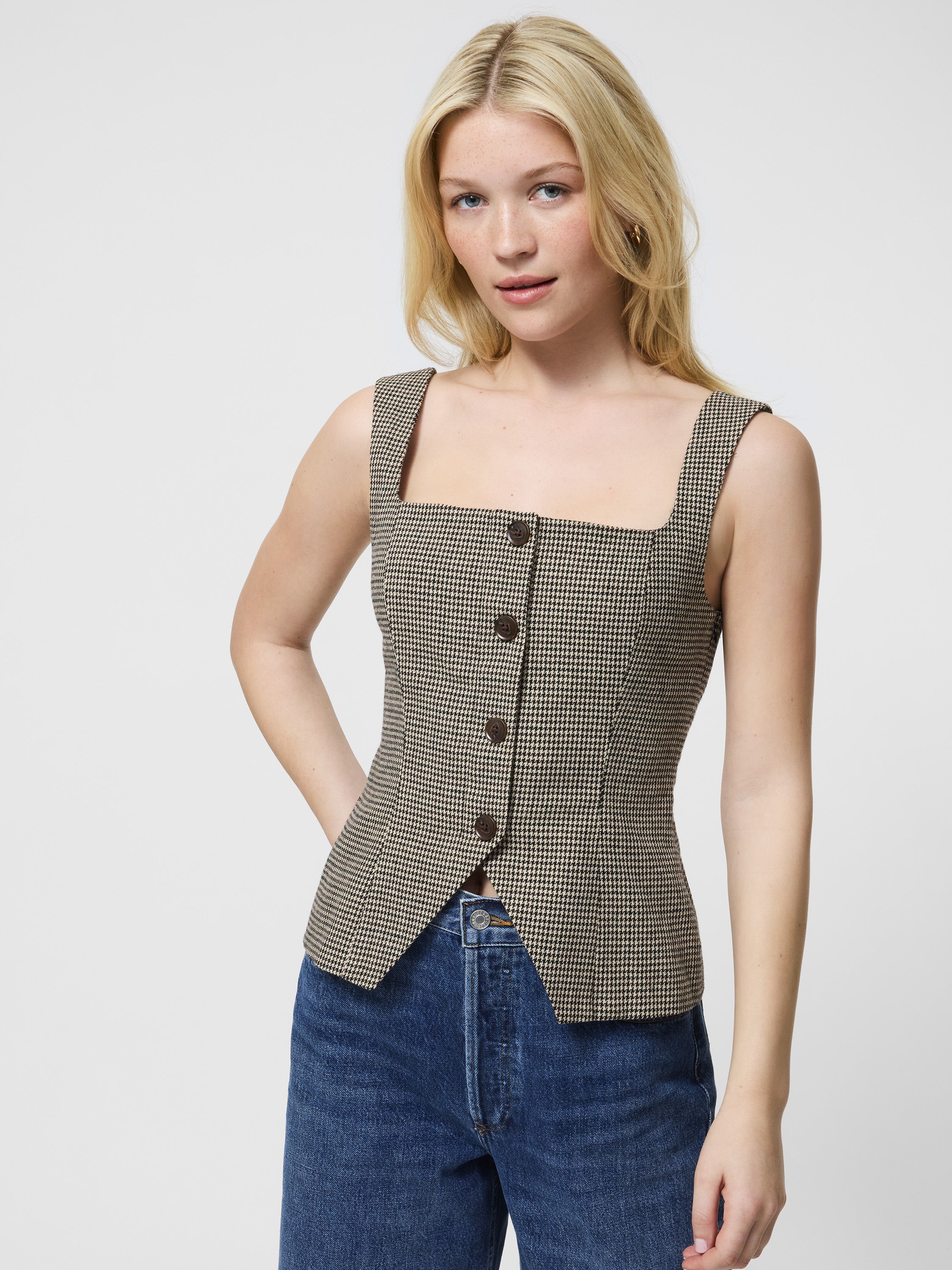 Houndstooth Wool Sleeveless Top