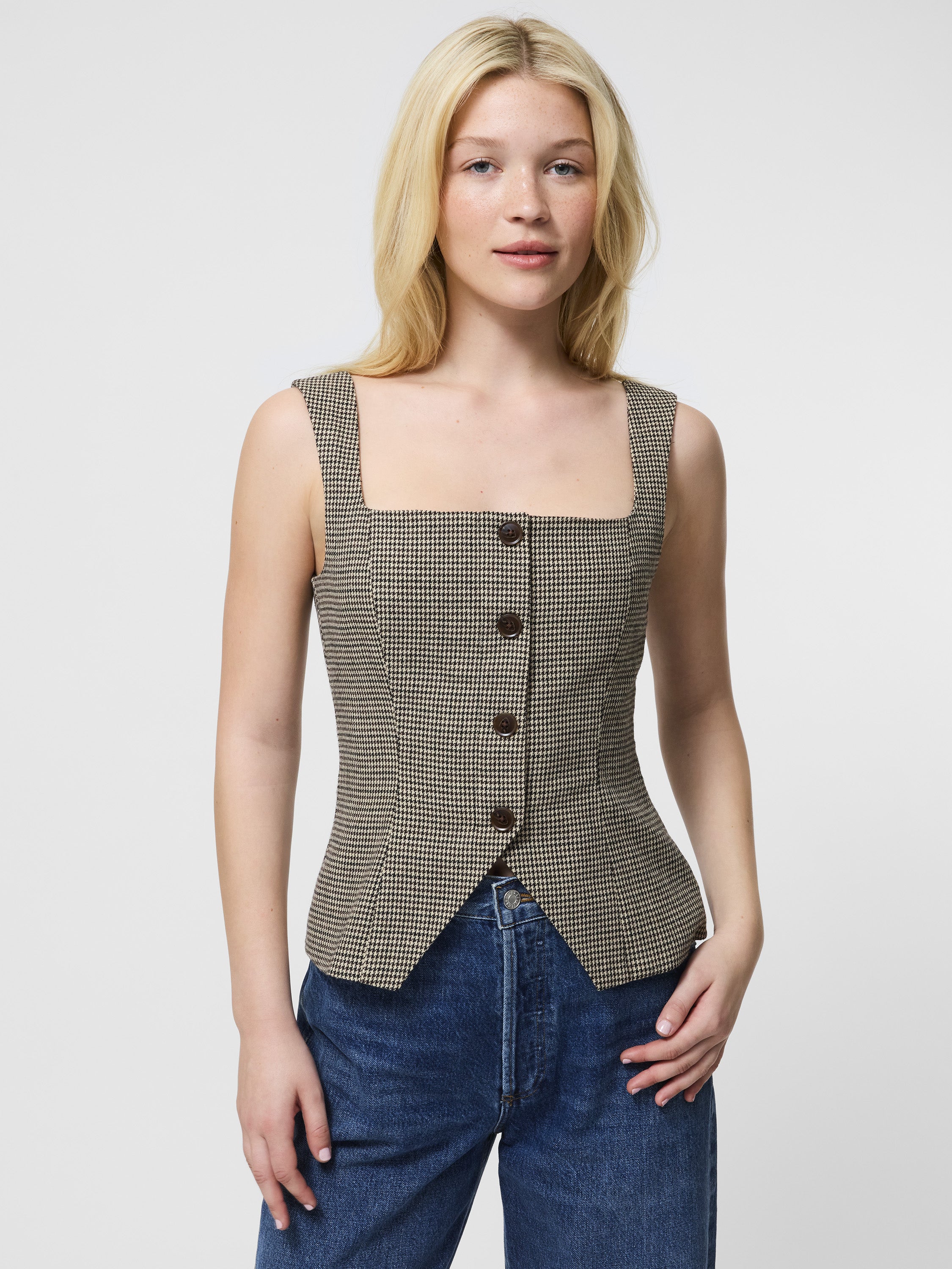 Houndstooth Wool Sleeveless Top