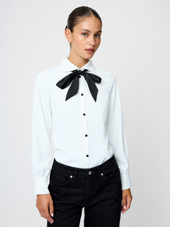Quinn Crepe Satin Bow Blouse