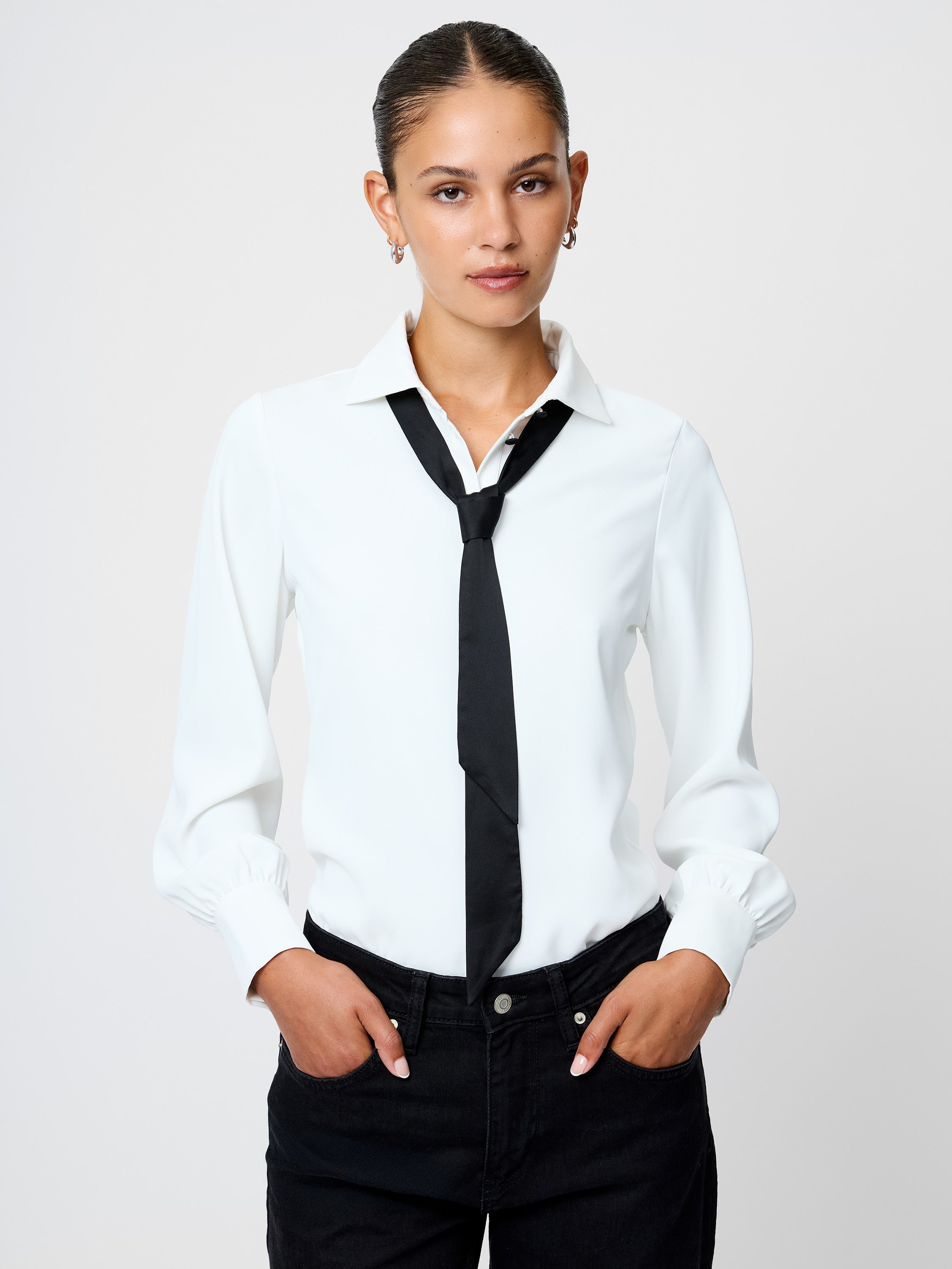 Quinn Crepe Satin Bow Blouse